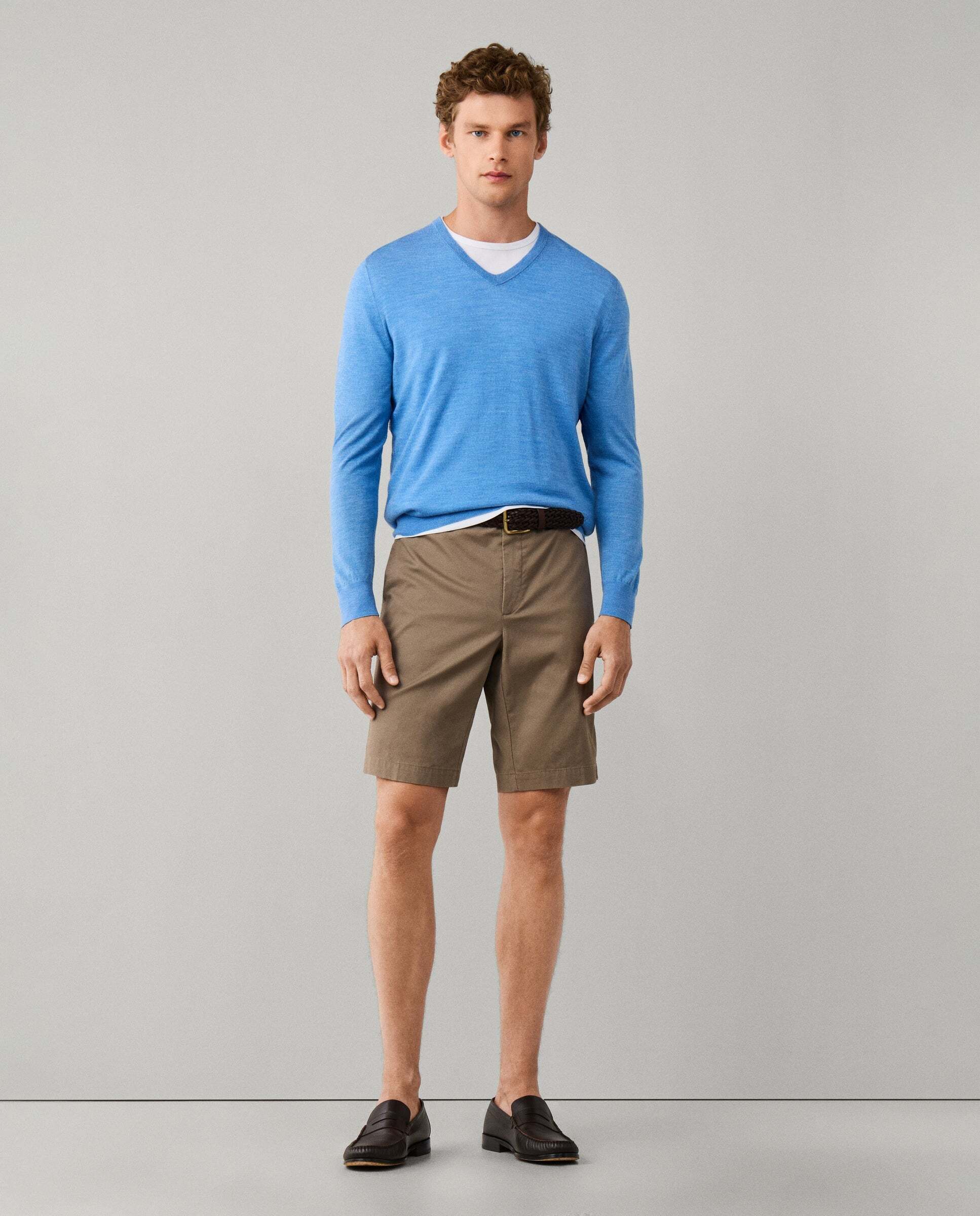 Jersey de hombre de lana merino cuello pico - Hackett - Azul Azul-2
