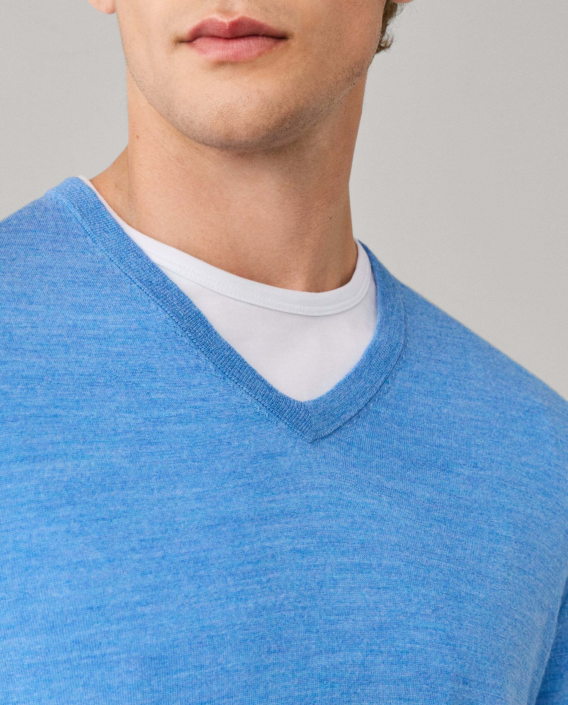 Jersey de hombre de lana merino cuello pico - Hackett - Azul Azul-4