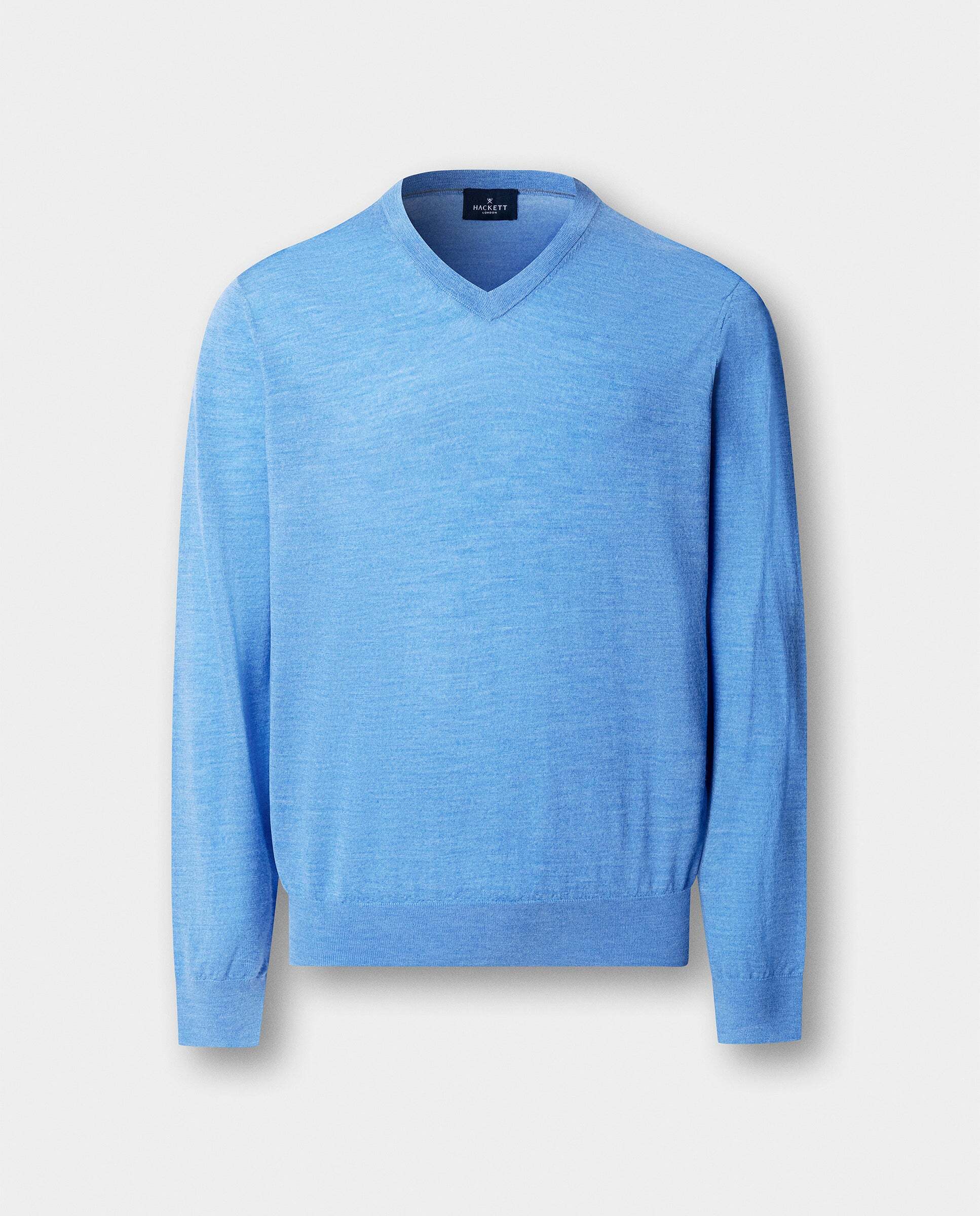 Jersey de hombre de lana merino cuello pico - Hackett - Azul Azul-6