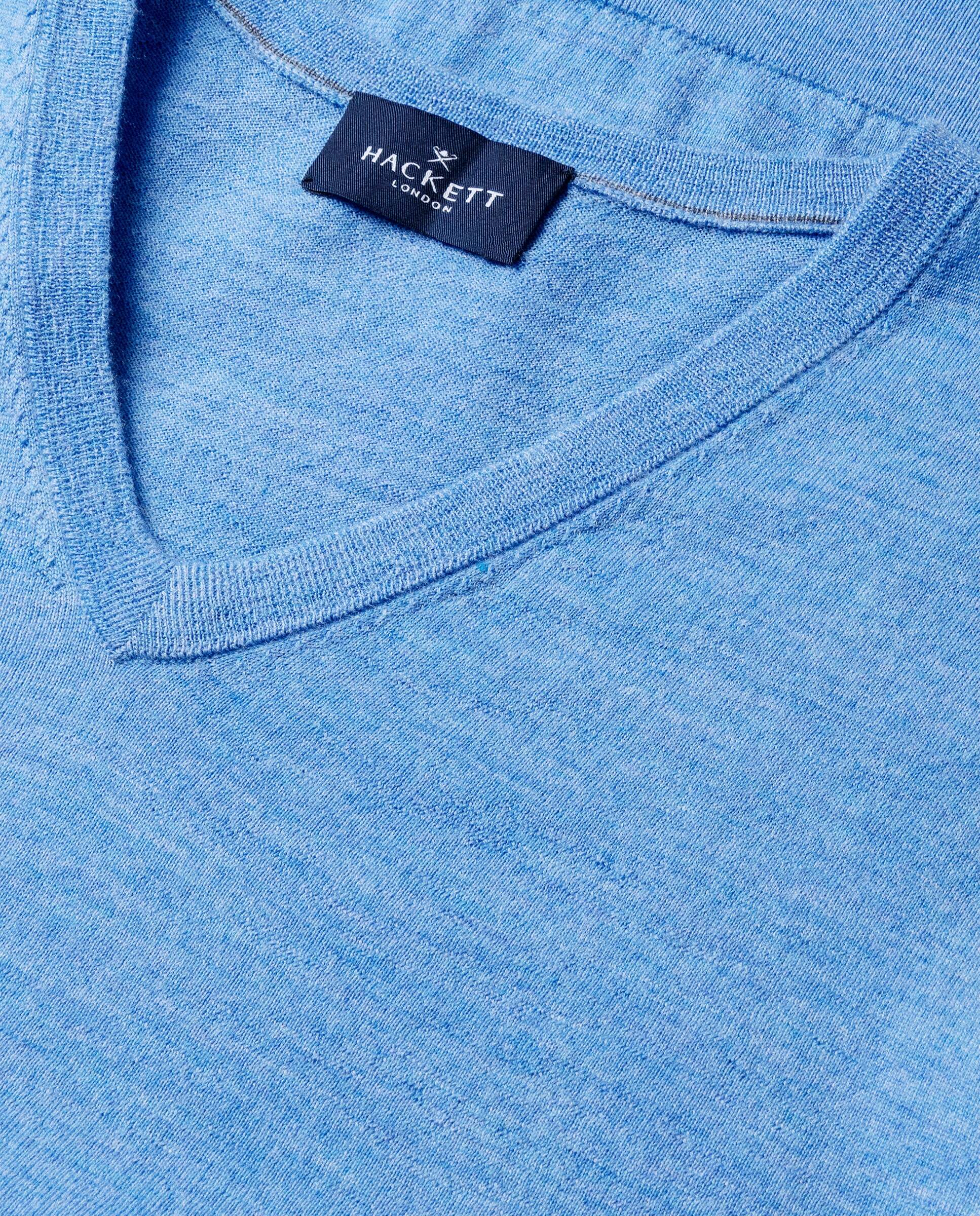 Jersey de hombre de lana merino cuello pico - Hackett - Azul Azul-5