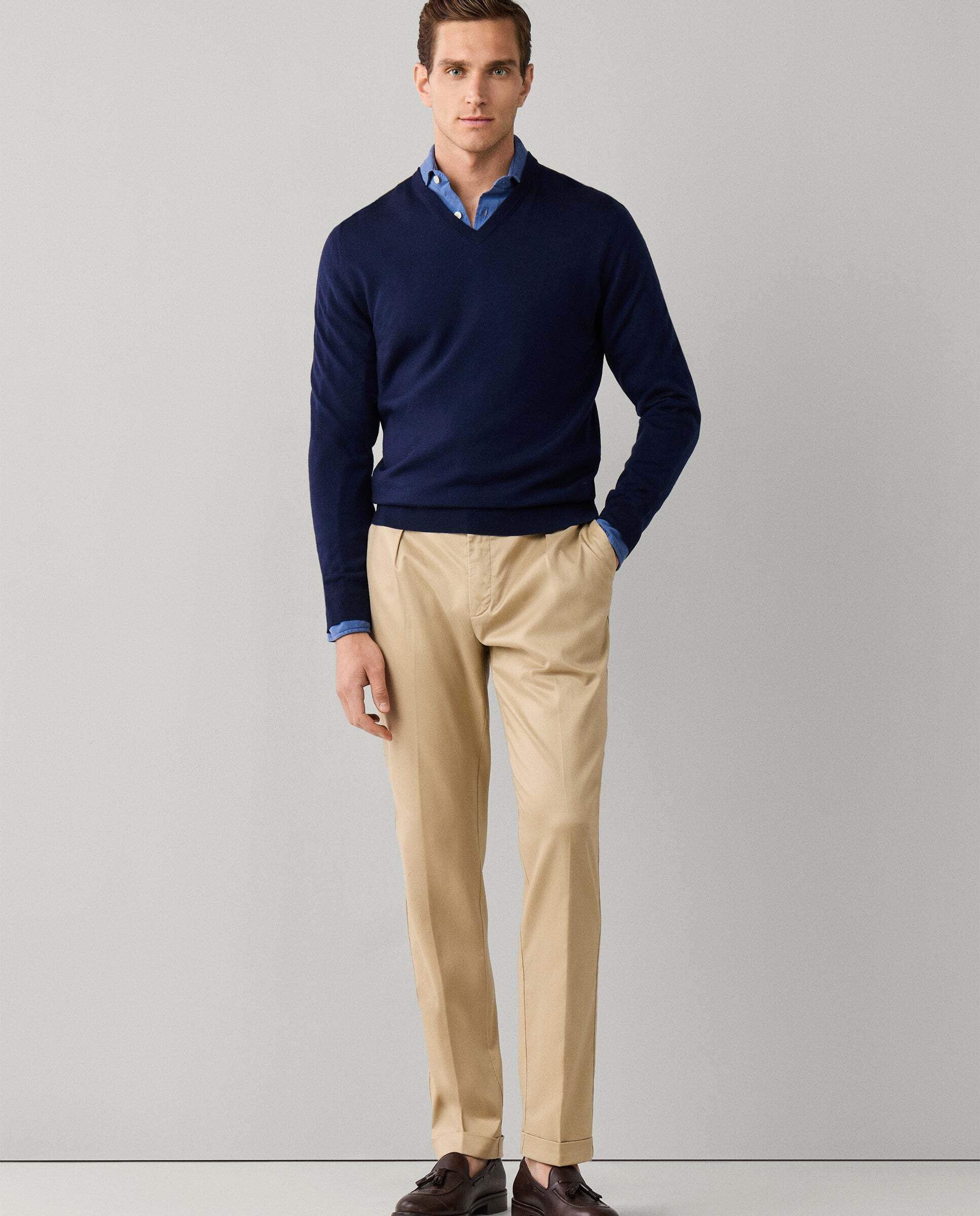 Jersey de hombre de lana merino cuello pico - Hackett - Azul marino Azul marino-2
