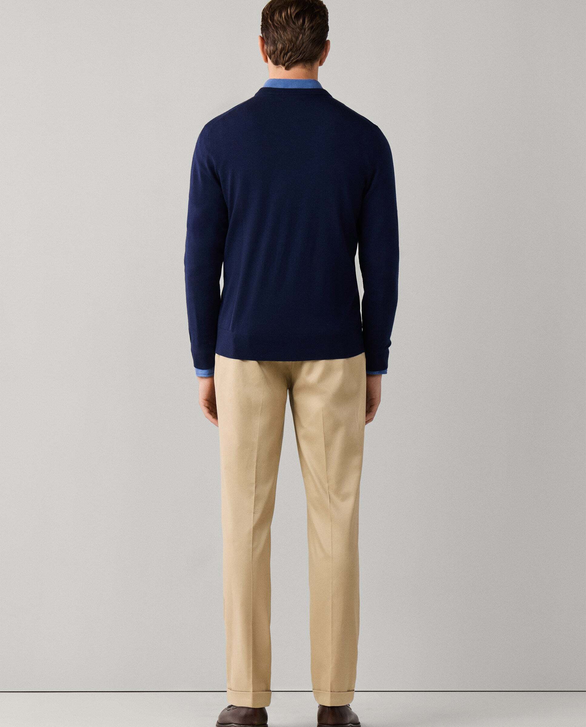 Jersey de hombre de lana merino cuello pico - Hackett - Azul marino Azul marino-3