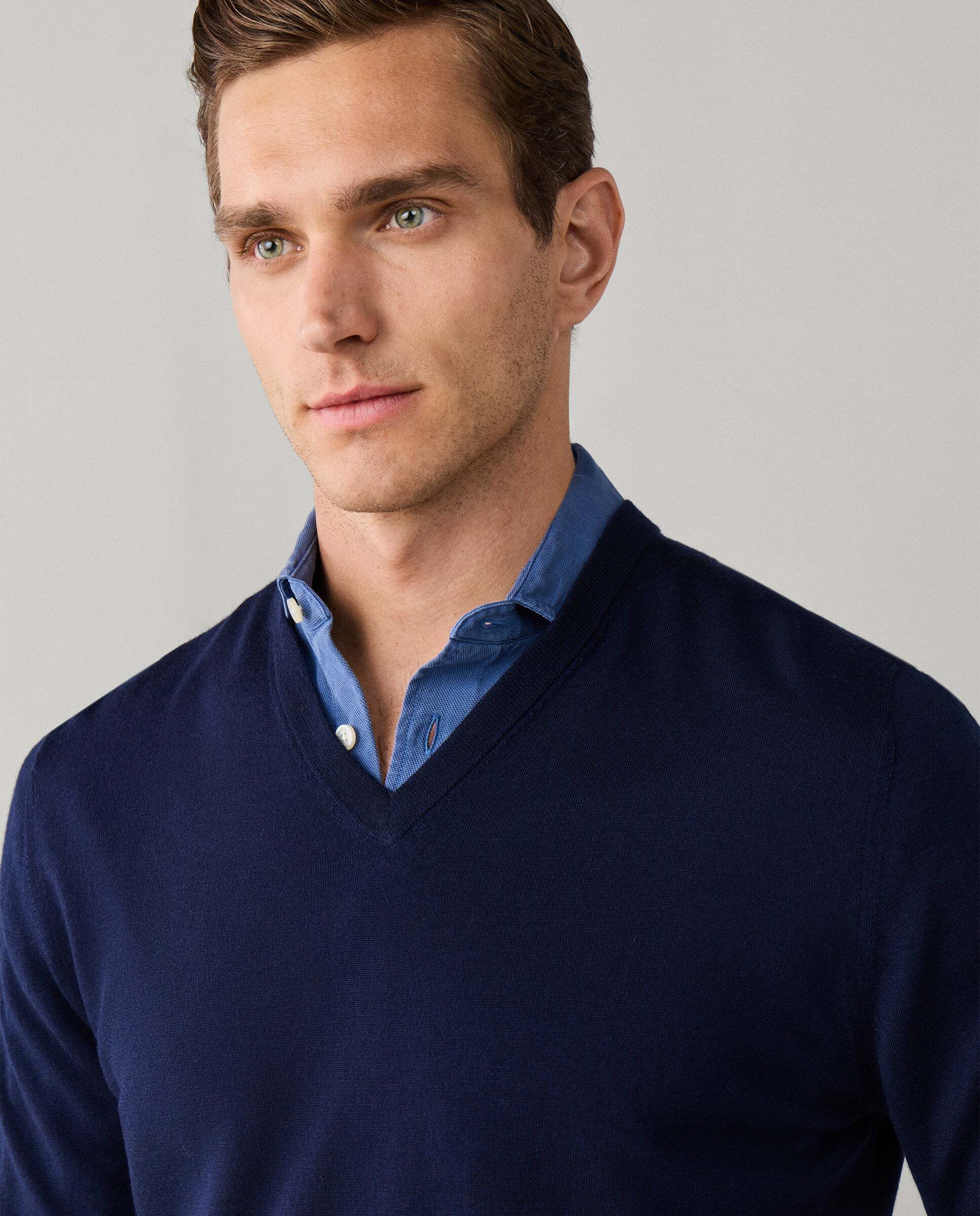 Jersey de hombre de lana merino cuello pico - Hackett - Azul marino Azul marino-4