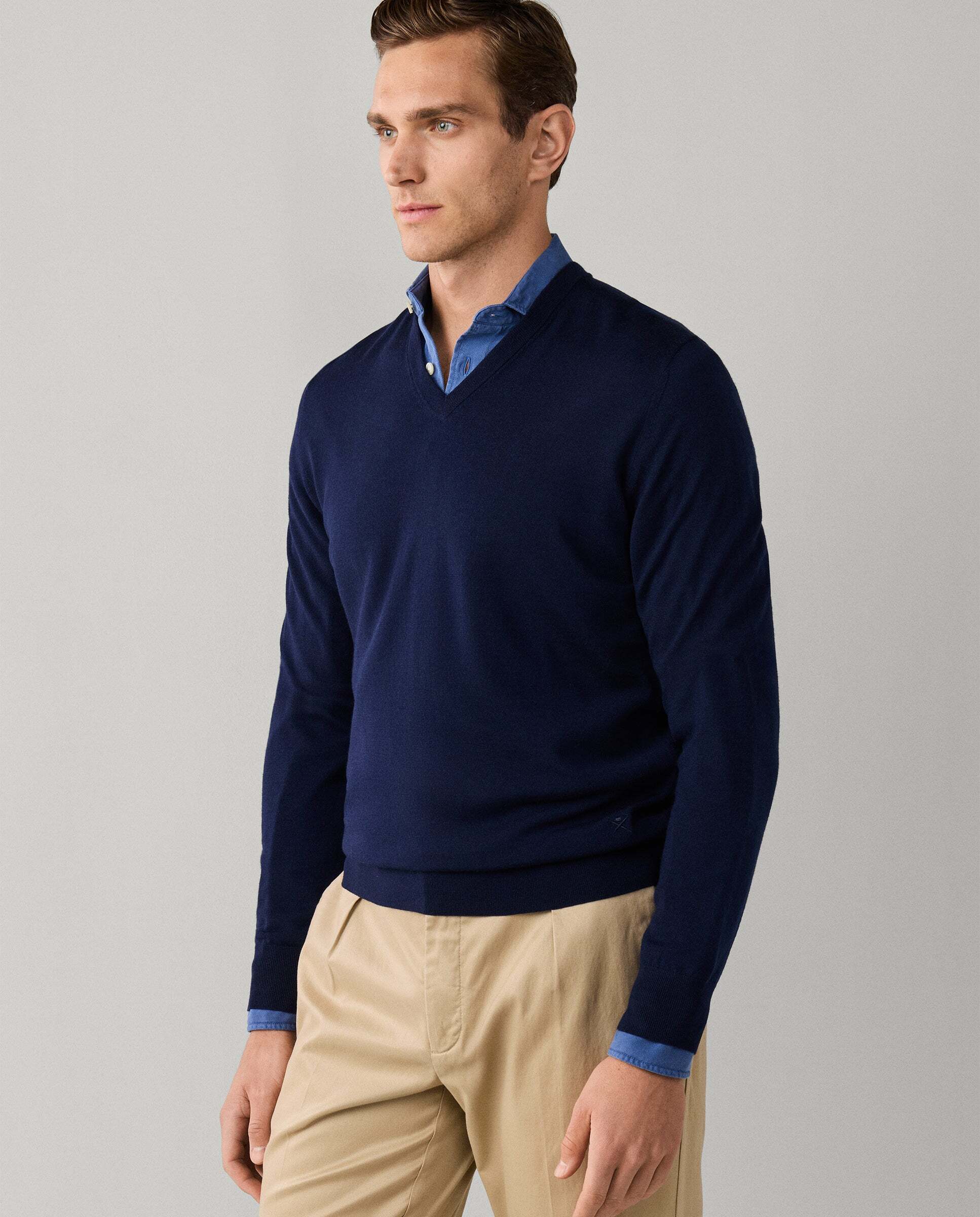 Jersey de hombre de lana merino cuello pico - Hackett - Azul marino Azul marino-7