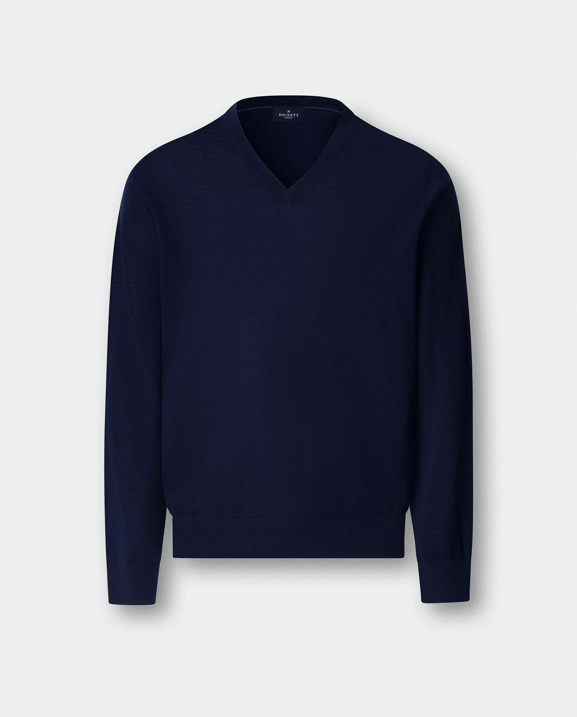 Jersey de hombre de lana merino cuello pico - Hackett - Azul marino Azul marino-10
