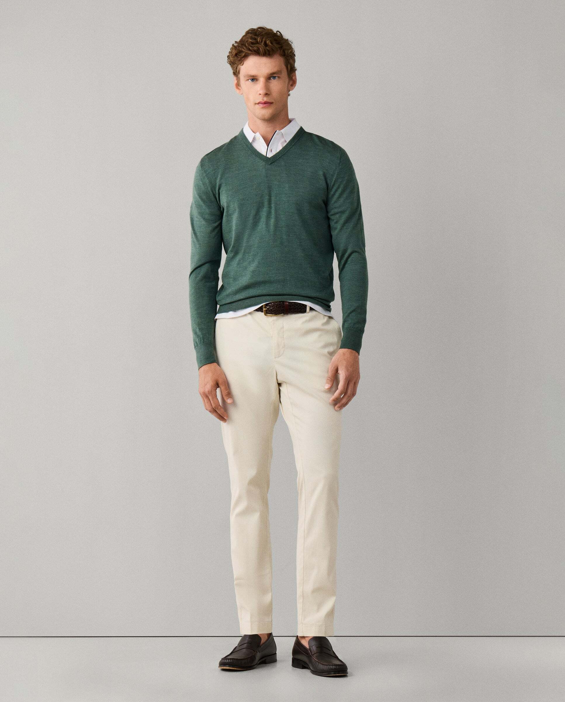 Jersey de hombre de lana merino cuello pico - Hackett - Verde Verde-2