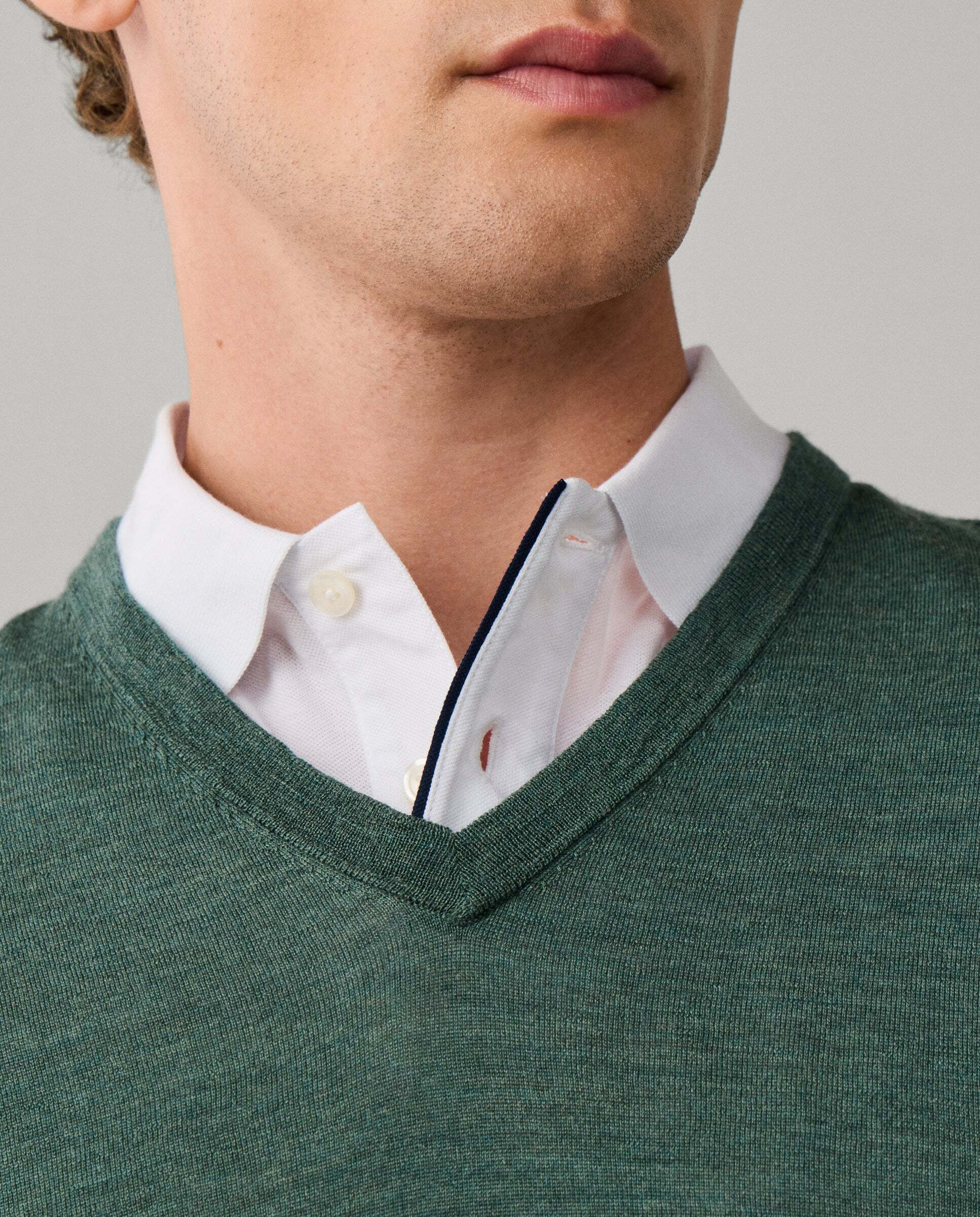 Jersey de hombre de lana merino cuello pico - Hackett - Verde Verde-4