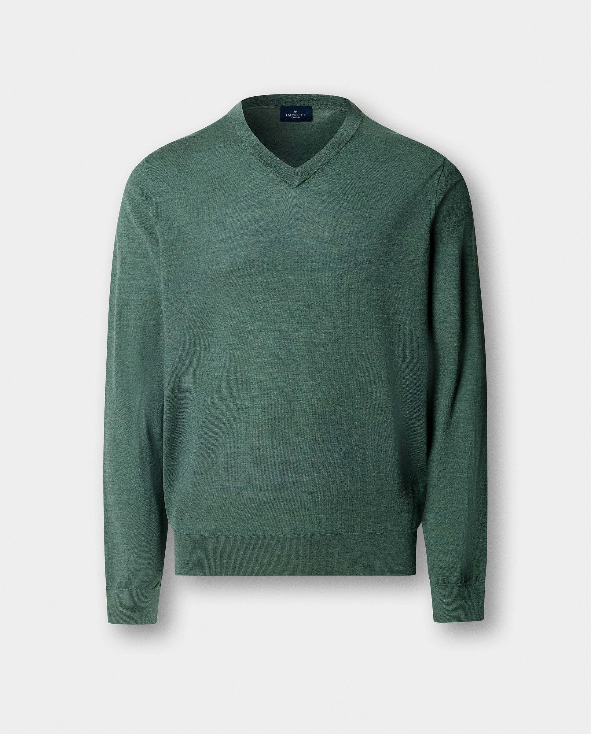 Jersey de hombre de lana merino cuello pico - Hackett - Verde Verde-6