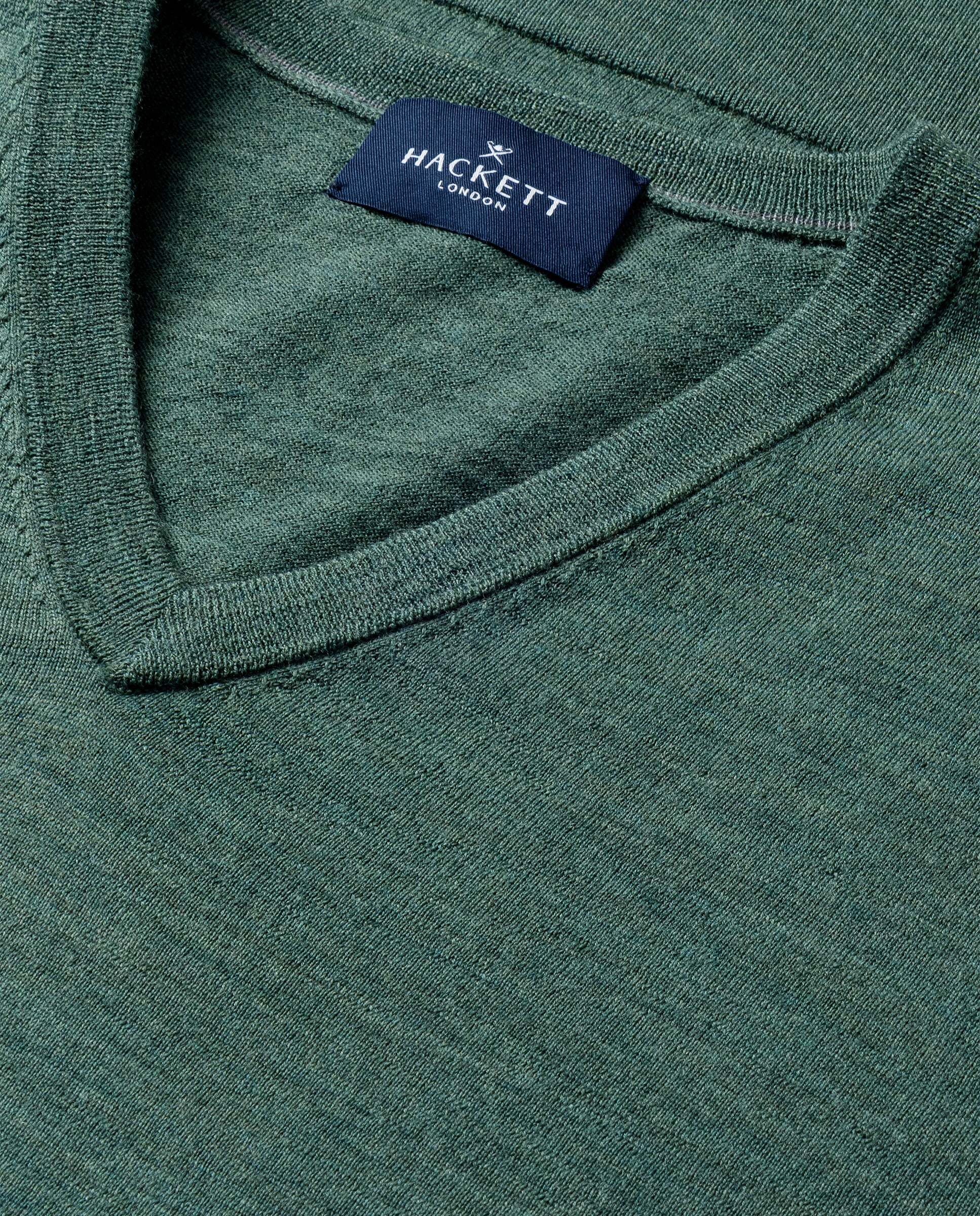 Jersey de hombre de lana merino cuello pico - Hackett - Verde Verde-5