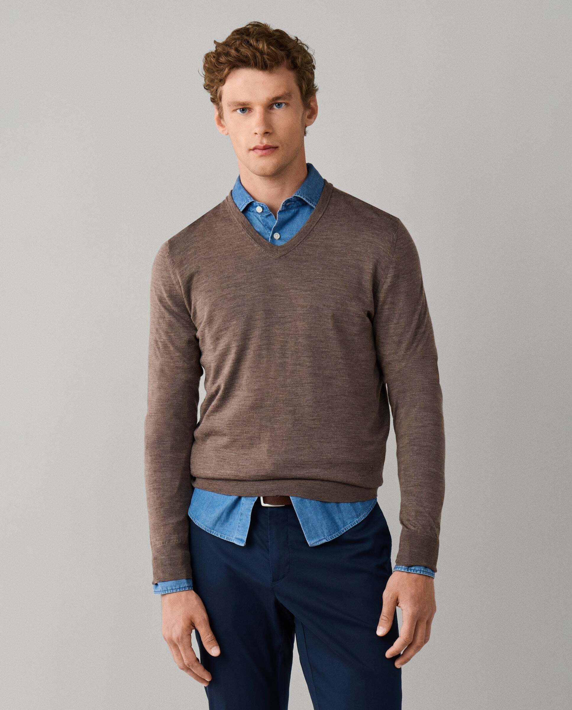 Jersey de hombre de lana merino cuello pico - Hackett - Natural Natural-1