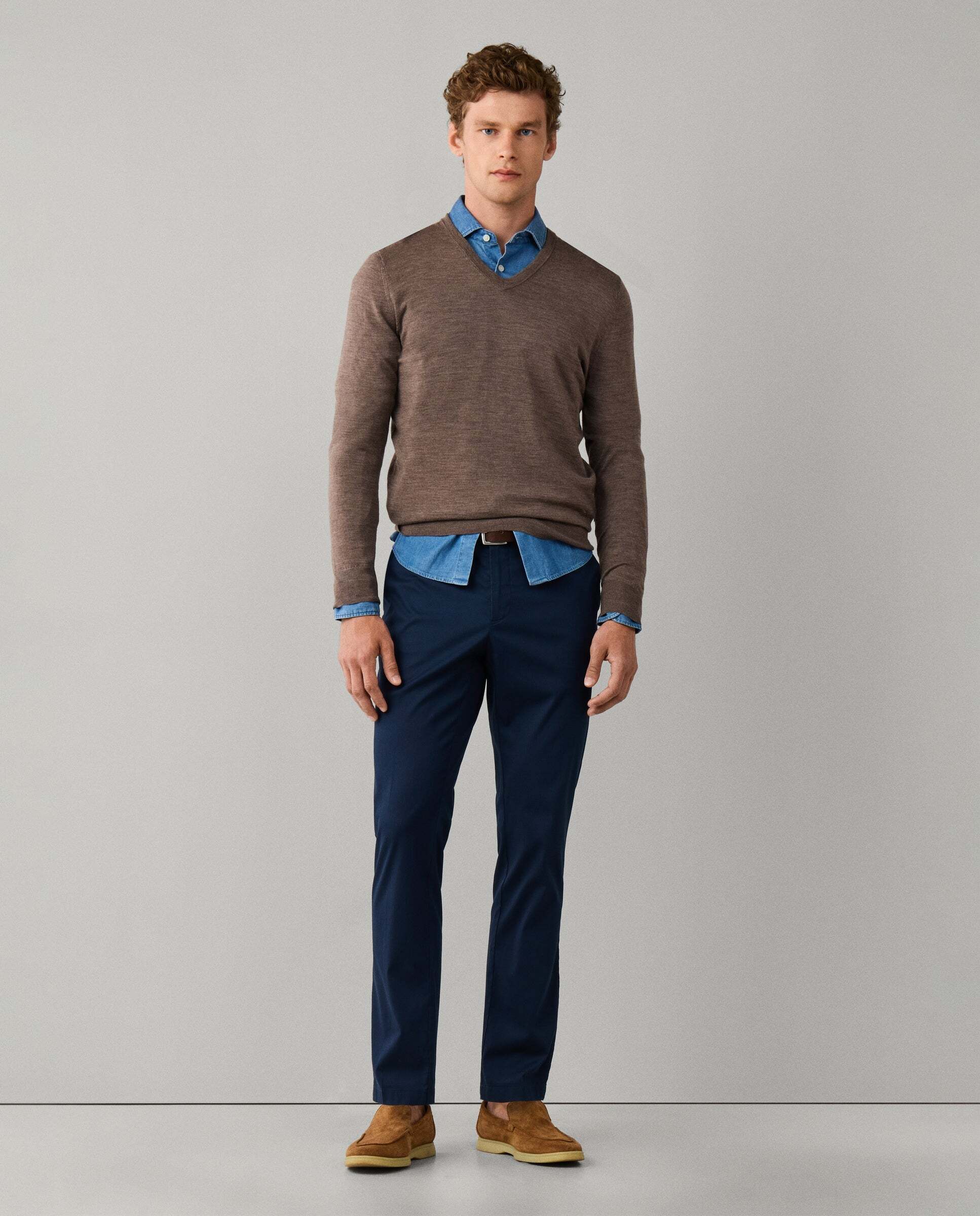 Jersey de hombre de lana merino cuello pico - Hackett - Natural Natural-2