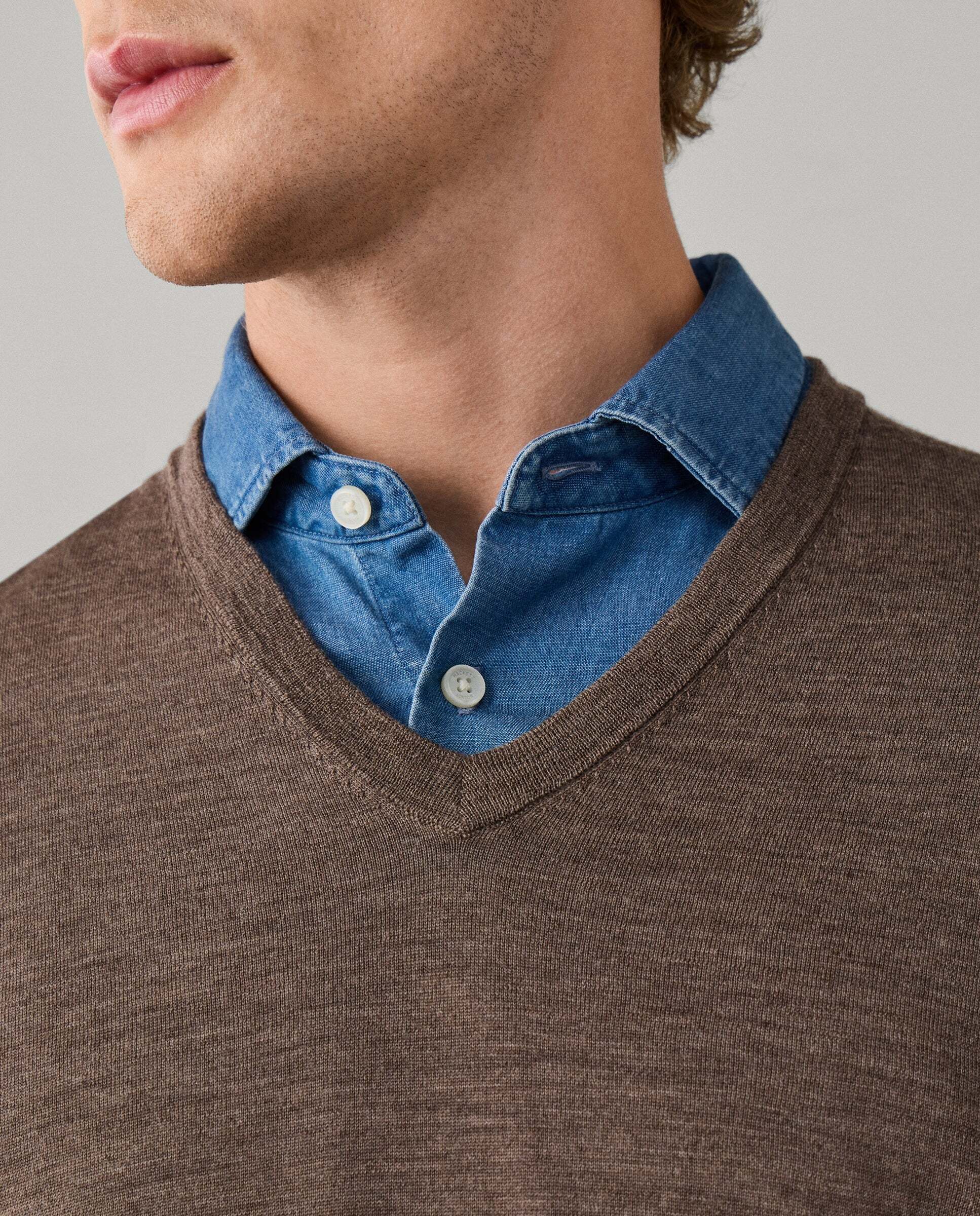 Jersey de hombre de lana merino cuello pico - Hackett - Natural Natural-4