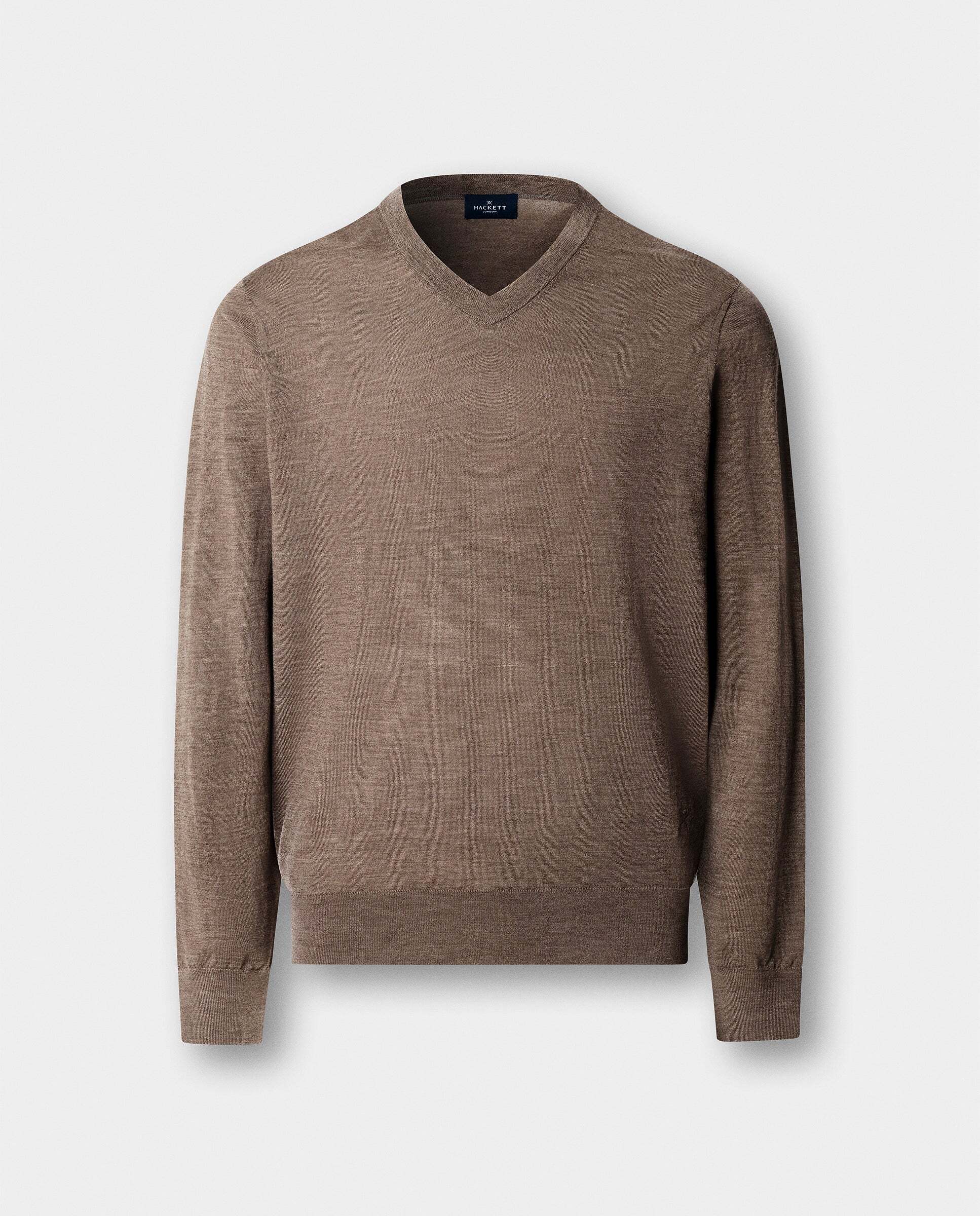 Jersey de hombre de lana merino cuello pico - Hackett - Natural Natural-6