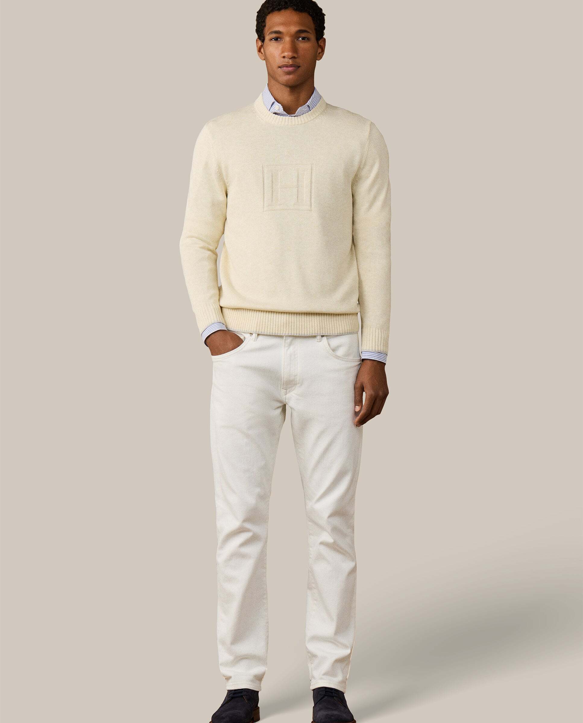 Sudadera de hombre cuello redondo con logo h - Hackett - Natural Natural-2