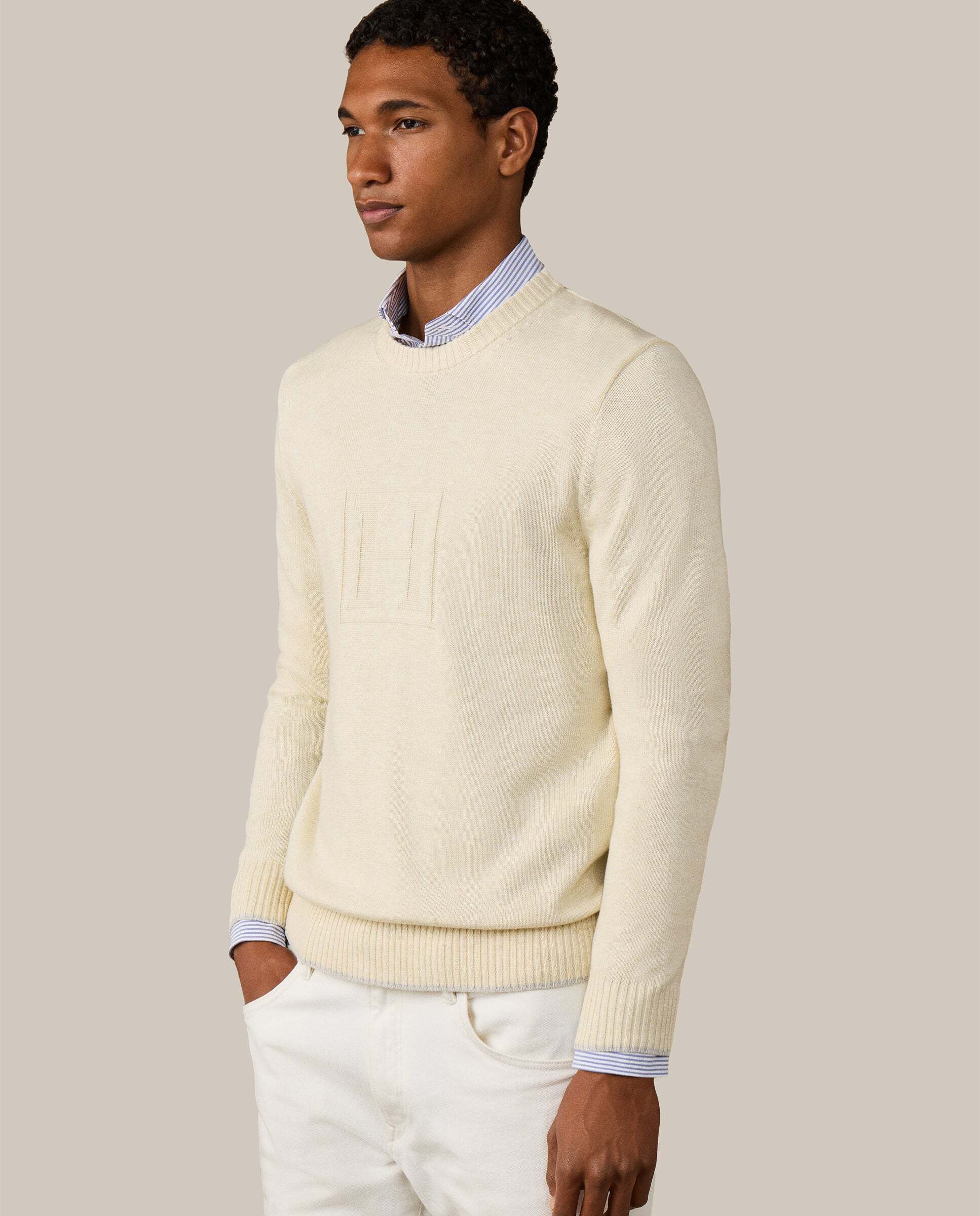 Sudadera de hombre cuello redondo con logo h - Hackett - Natural Natural-6