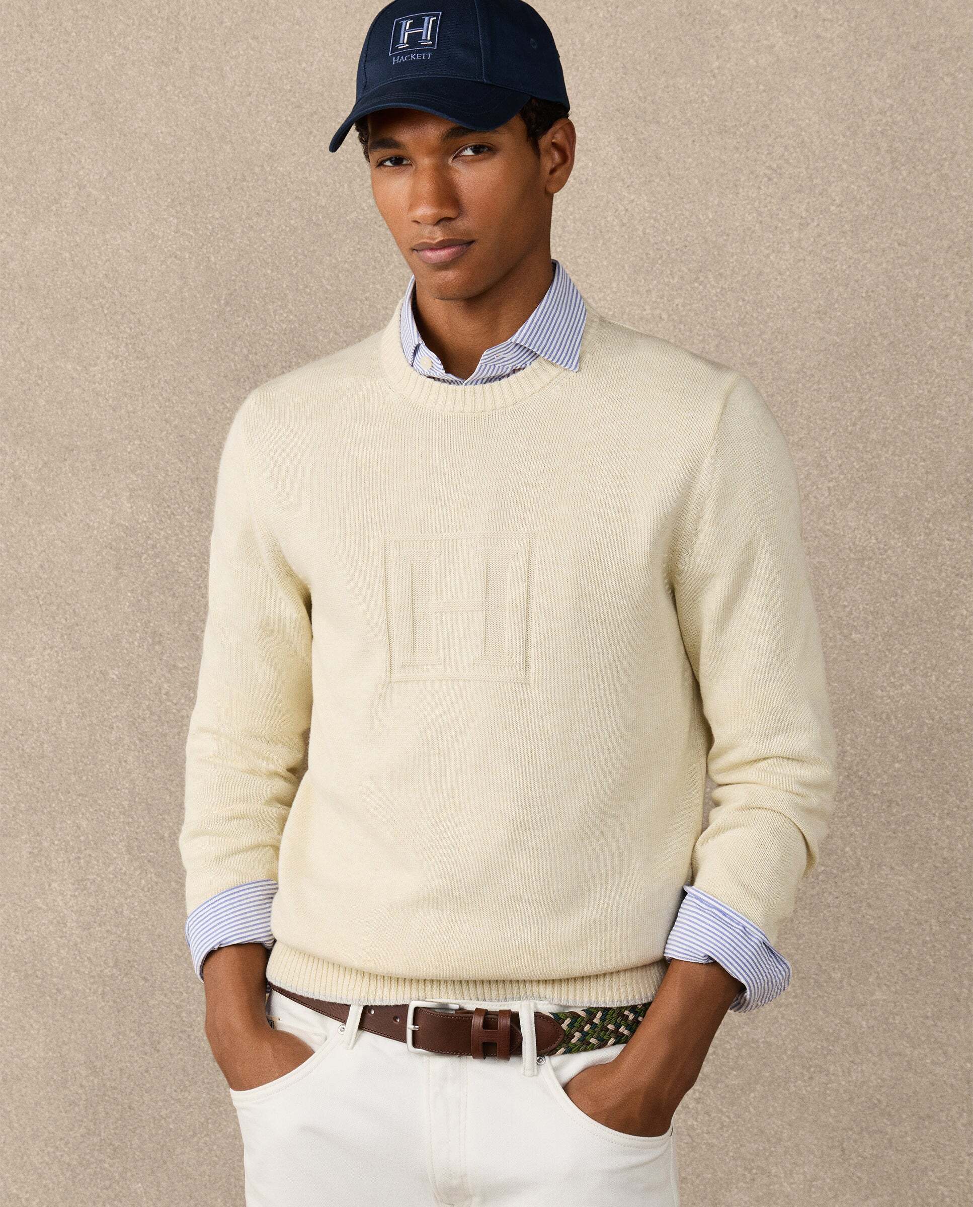 Sudadera de hombre cuello redondo con logo h - Hackett - Natural Natural-7