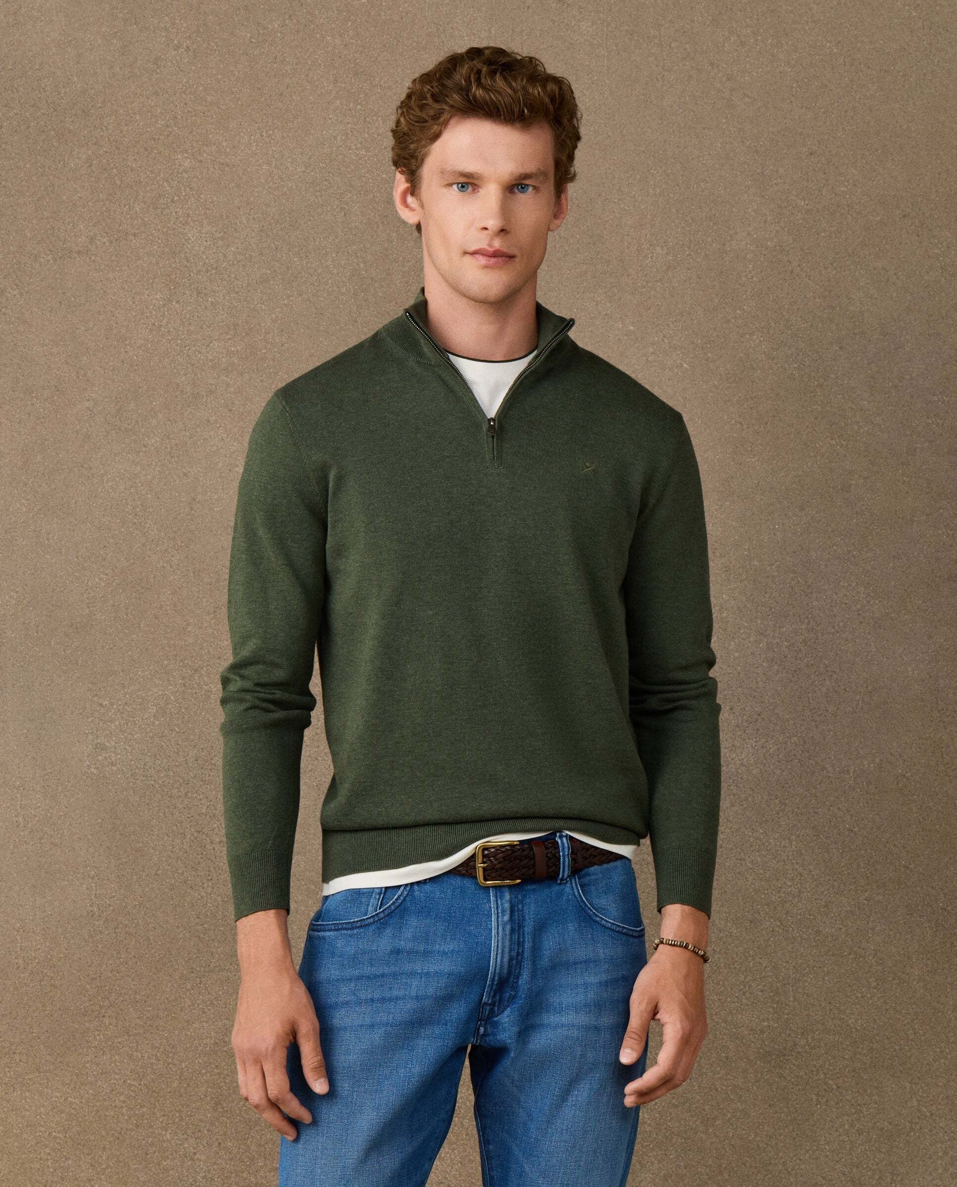 Jersey con cremallera algodón - Hackett - Verde Verde-1