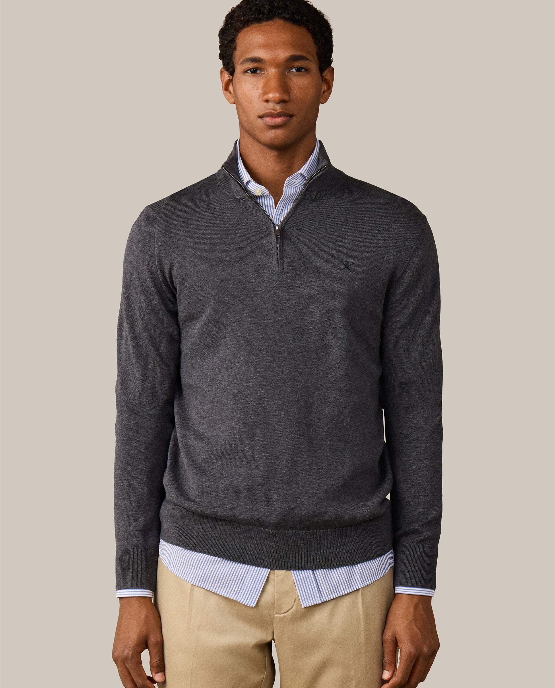 Imagen 0 de Jersey de hombre cuarto de cremallera algodón Gris oscuro
