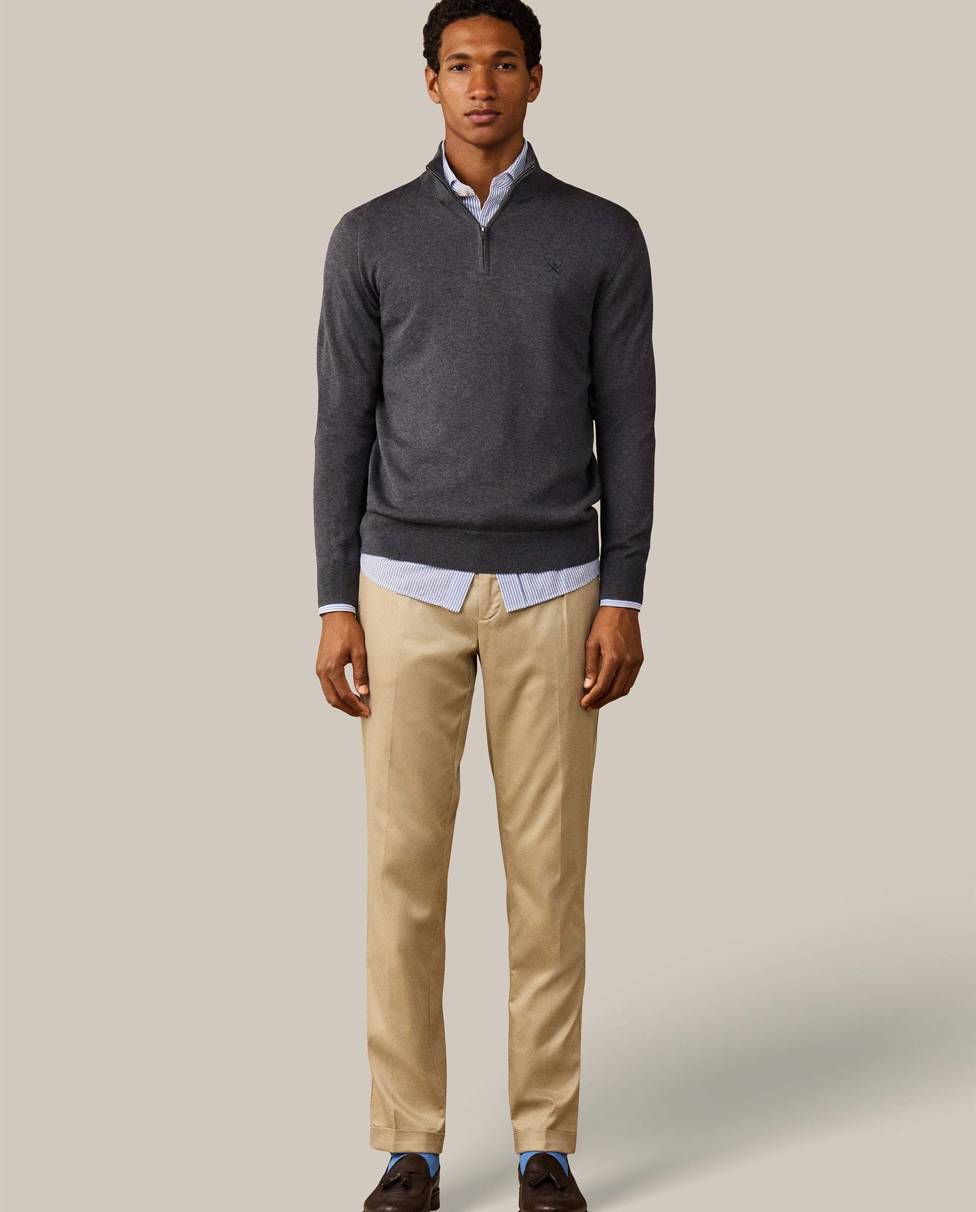 Jersey de hombre cuarto de cremallera algodón - Hackett - Gris oscuro Gris oscuro-2