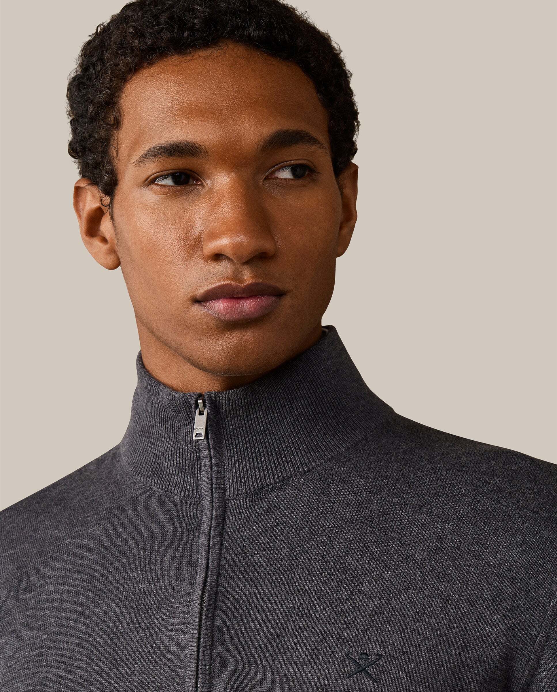Jersey de hombre cuarto de cremallera algodón - Hackett - Gris oscuro Gris oscuro-4