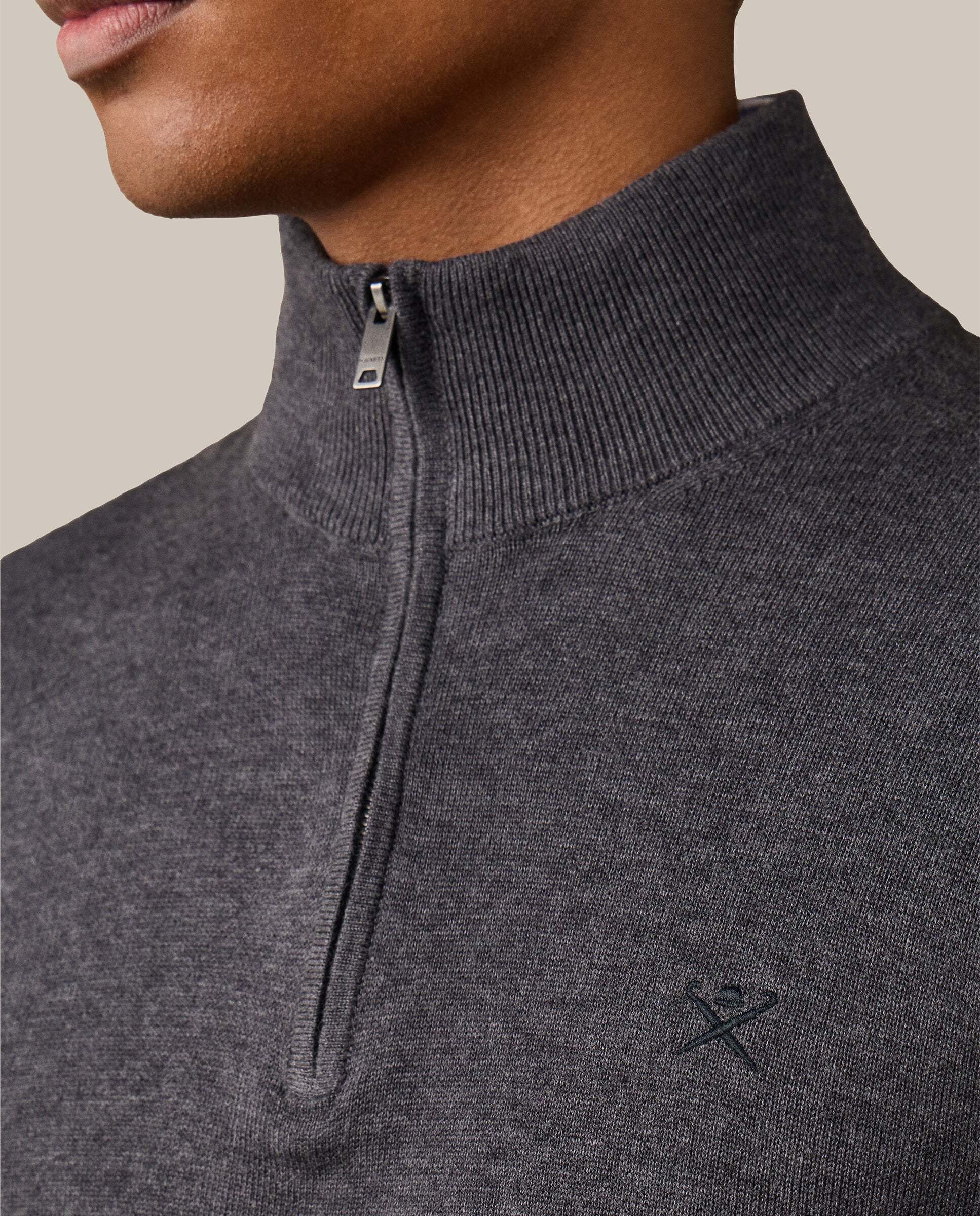 Jersey de hombre cuarto de cremallera algodón - Hackett - Gris oscuro Gris oscuro-5