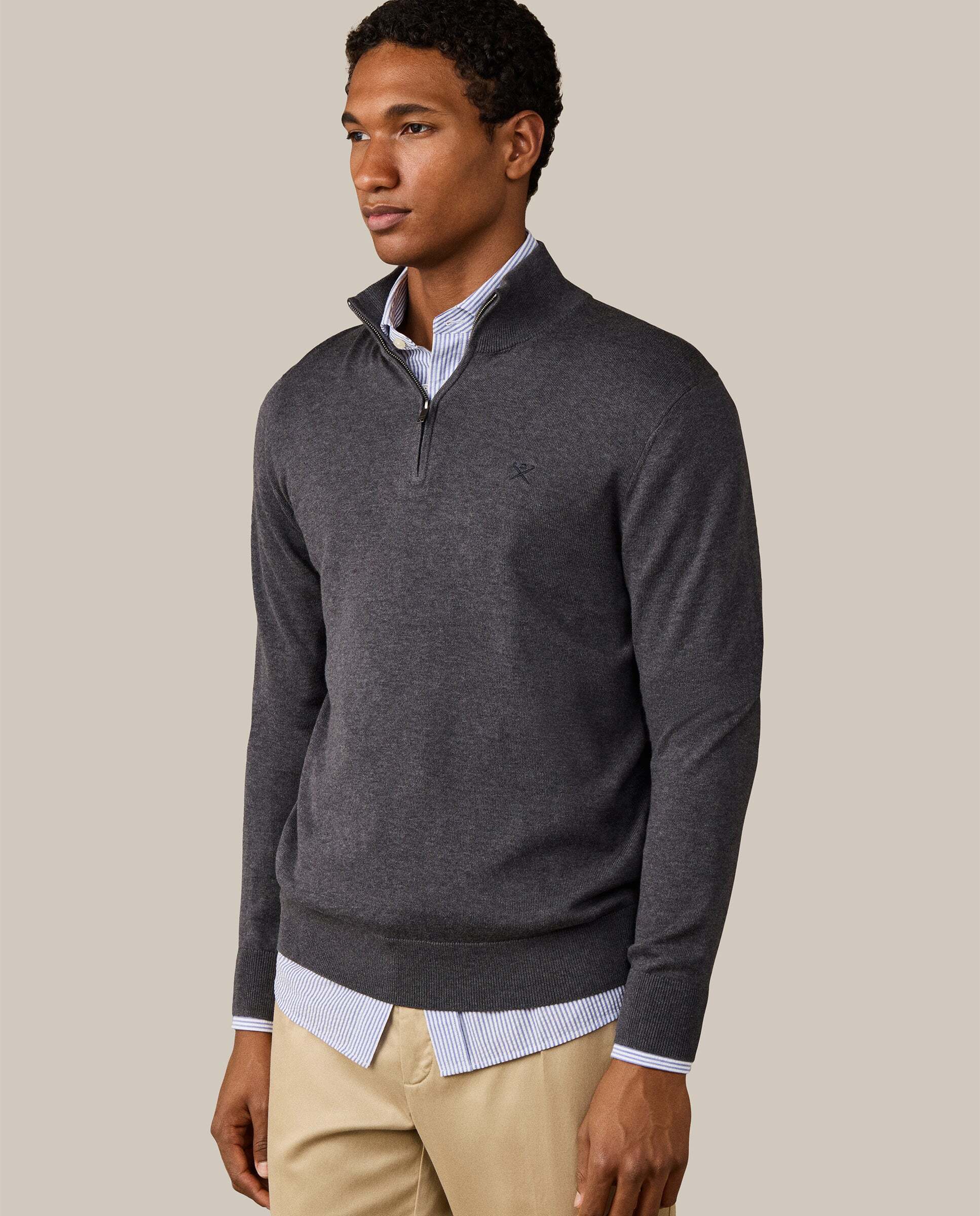 Jersey de hombre cuarto de cremallera algodón - Hackett - Gris oscuro Gris oscuro-6
