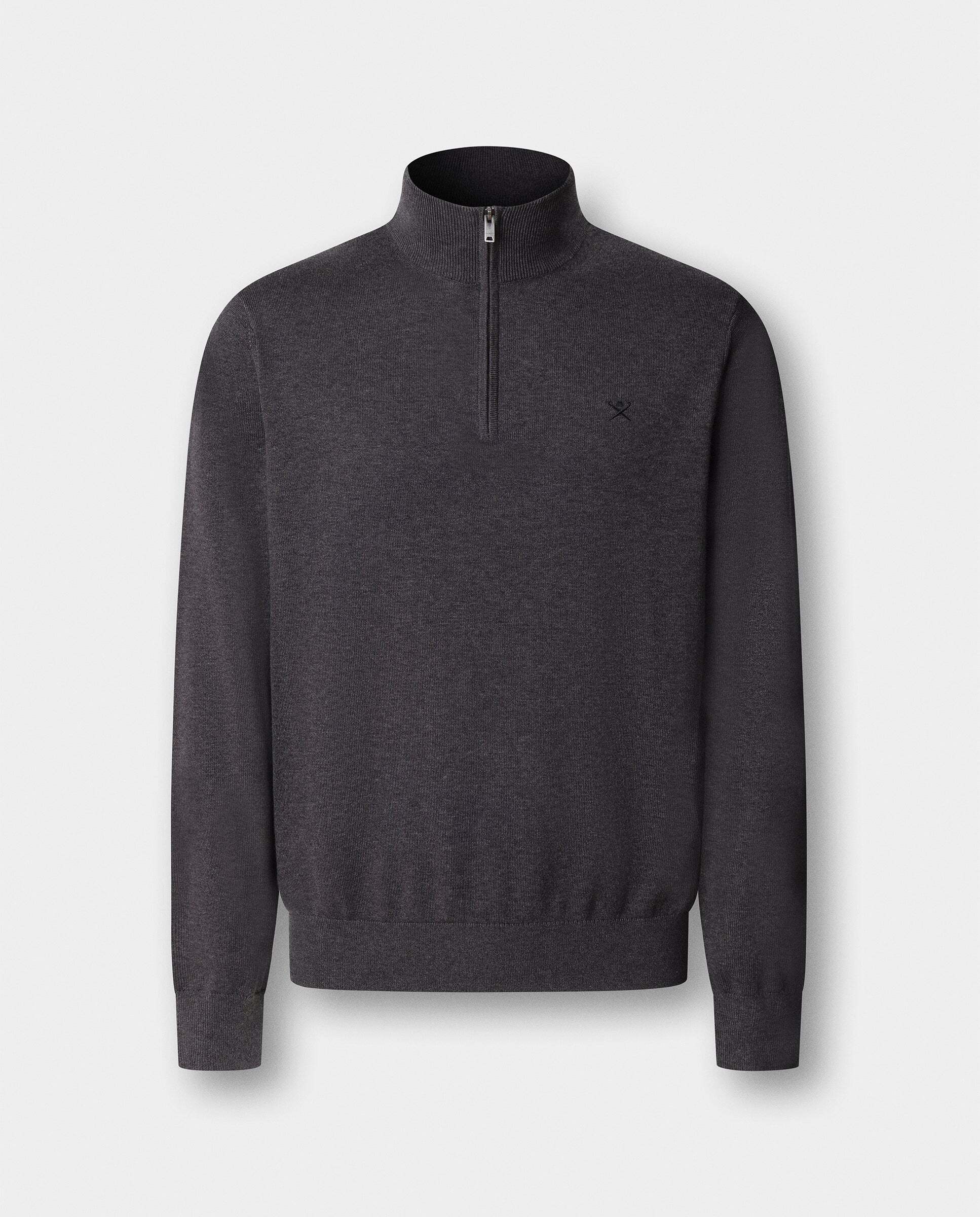 Jersey de hombre cuarto de cremallera algodón - Hackett - Gris oscuro Gris oscuro-9
