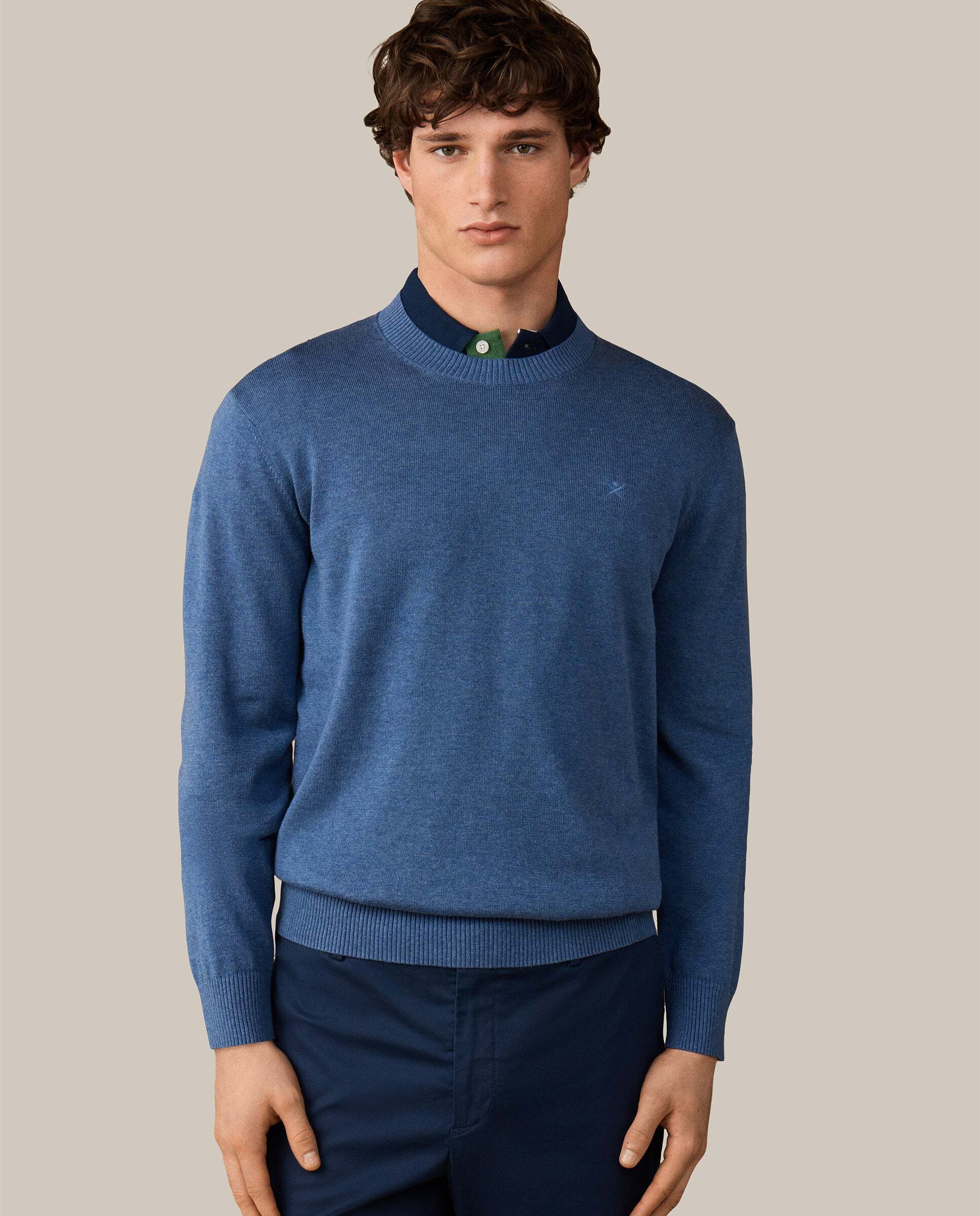 Jersey de hombre con cuello redondo algodón - Hackett - Azul Azul-1