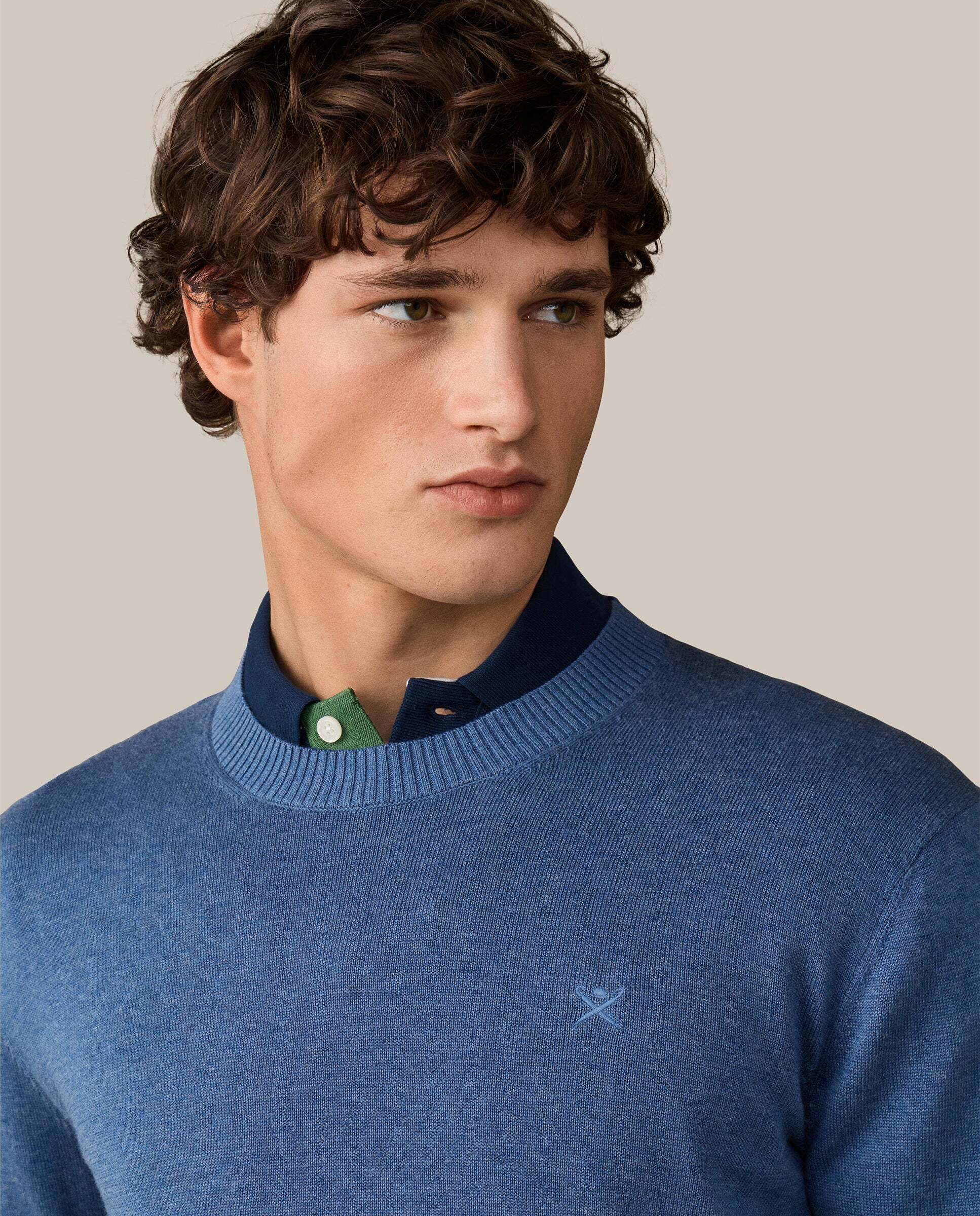 Jersey de hombre con cuello redondo algodón - Hackett - Azul Azul-4