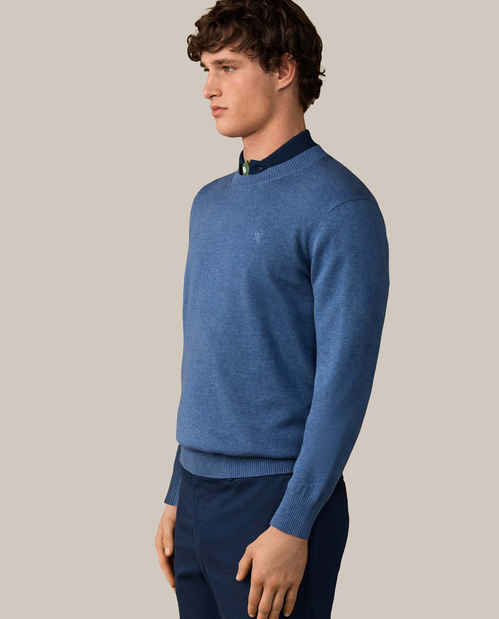 Jersey de hombre con cuello redondo algodón - Hackett - Azul Azul-6