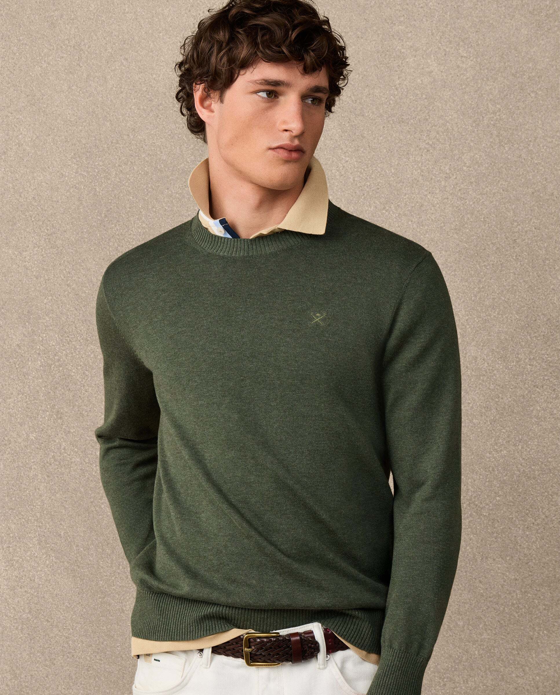 Jersey de hombre con cuello redondo algodón - Hackett - Verde Verde-7