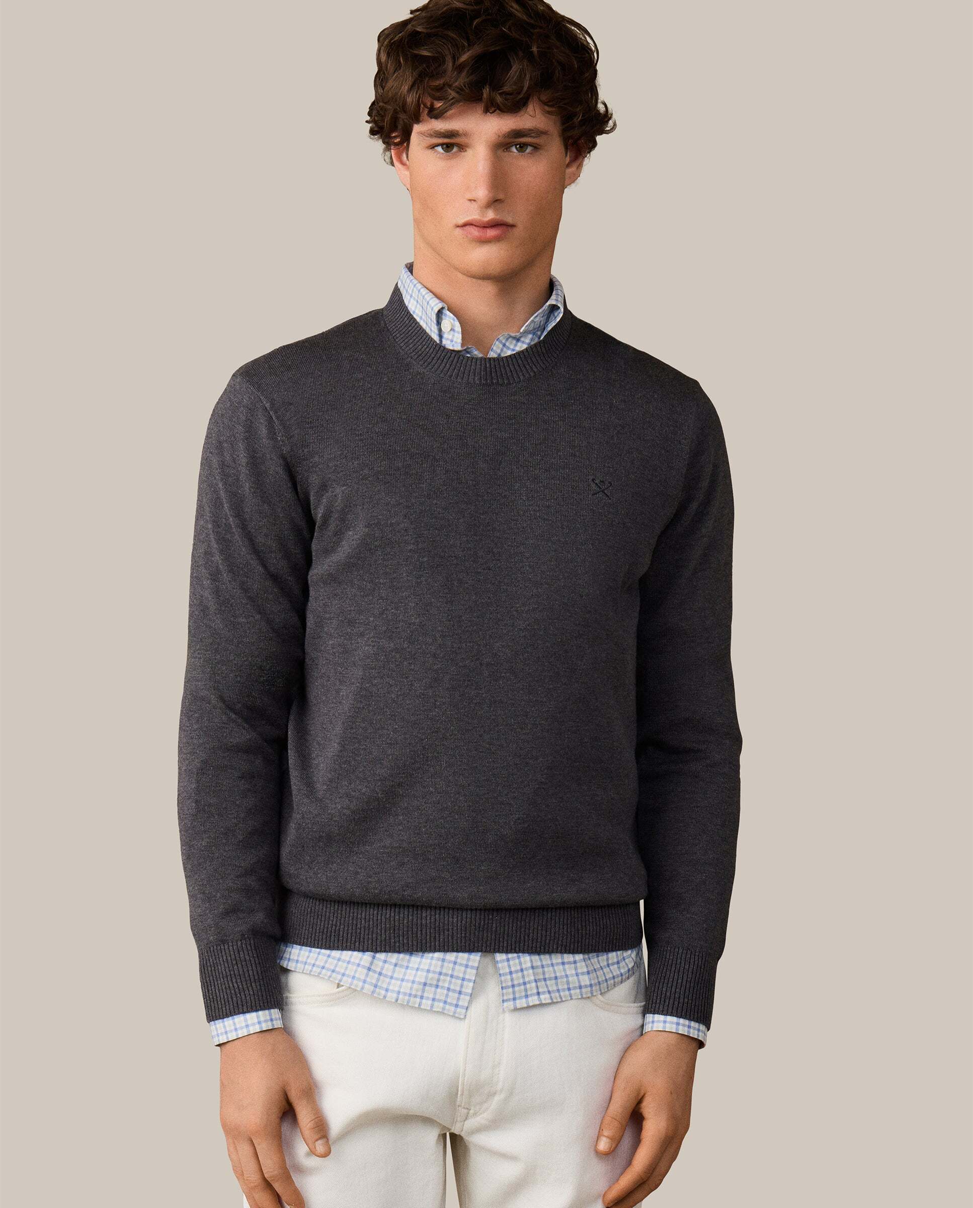 Jersey de hombre con cuello redondo algodón - Hackett - Gris oscuro Gris oscuro-1