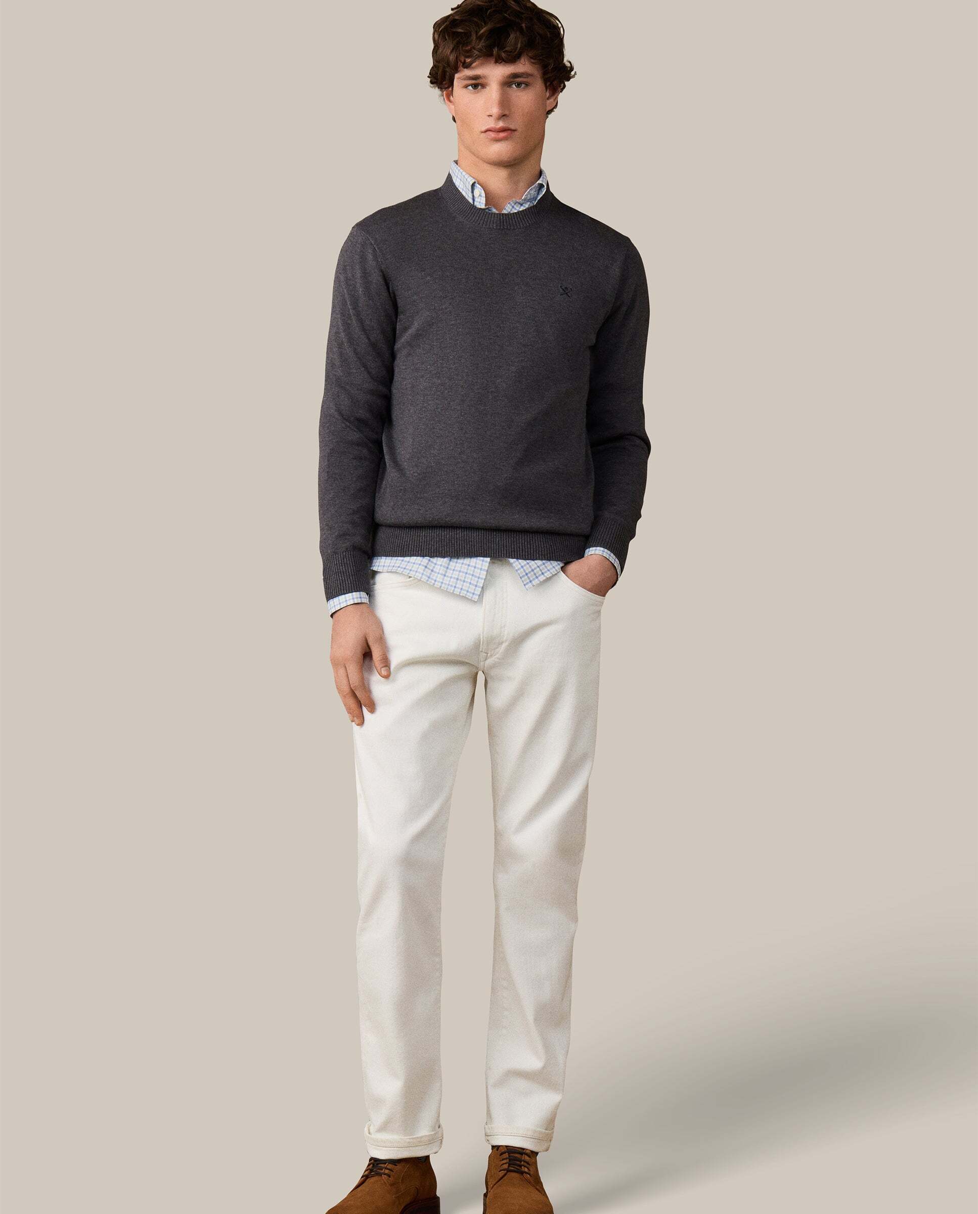 Jersey de hombre con cuello redondo algodón - Hackett - Gris oscuro Gris oscuro-2