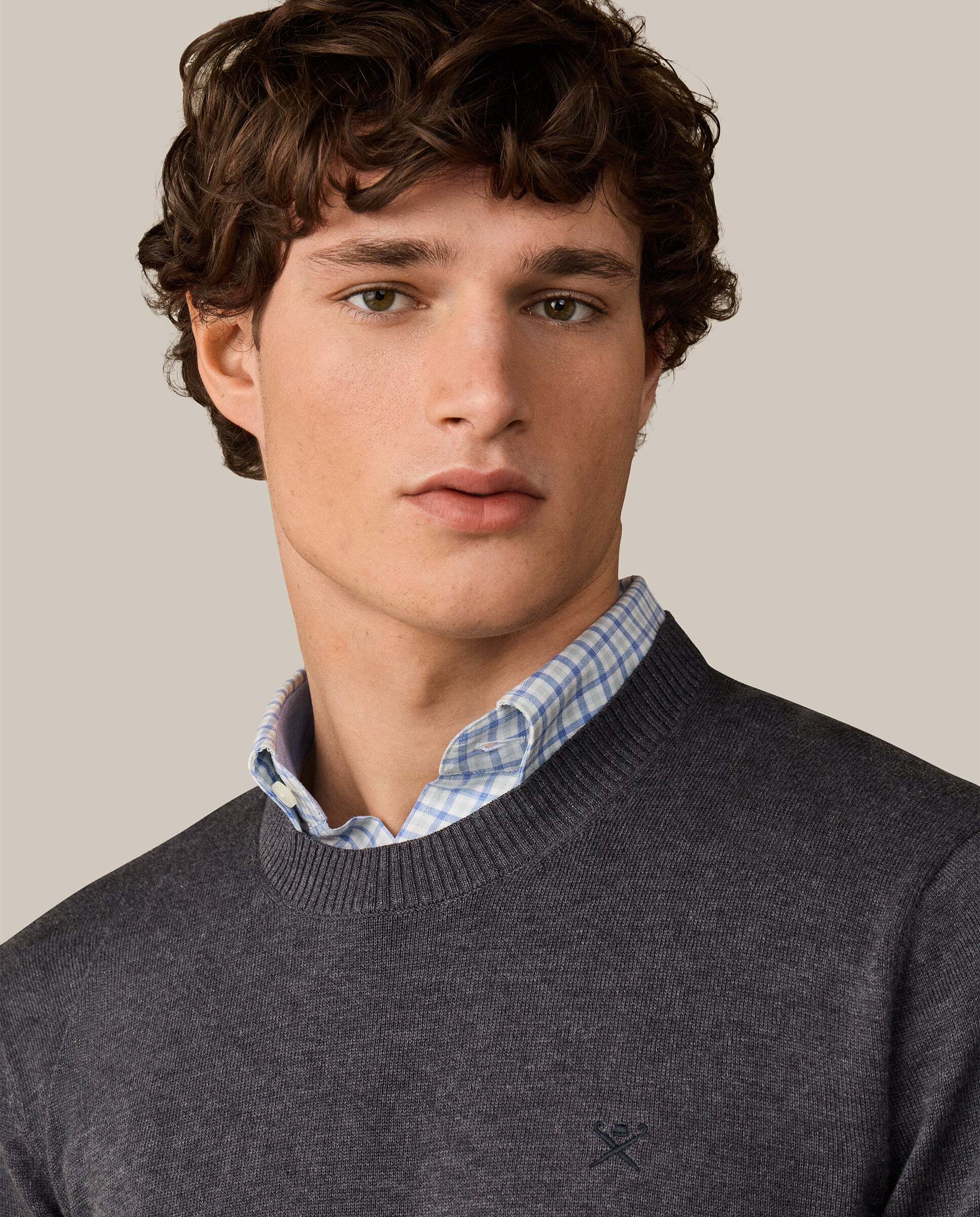 Jersey de hombre con cuello redondo algodón - Hackett - Gris oscuro Gris oscuro-4