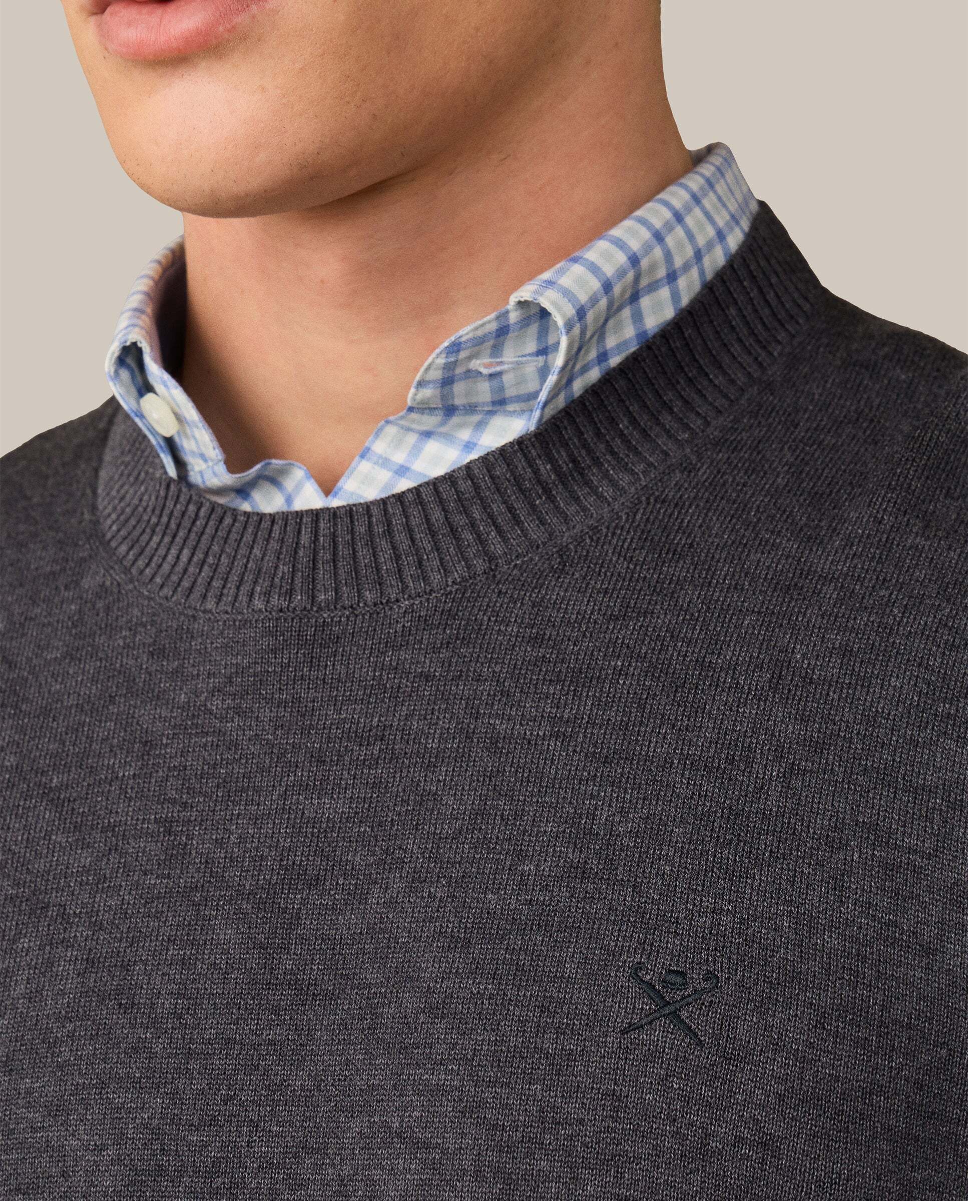 Jersey de hombre con cuello redondo algodón - Hackett - Gris oscuro Gris oscuro-5
