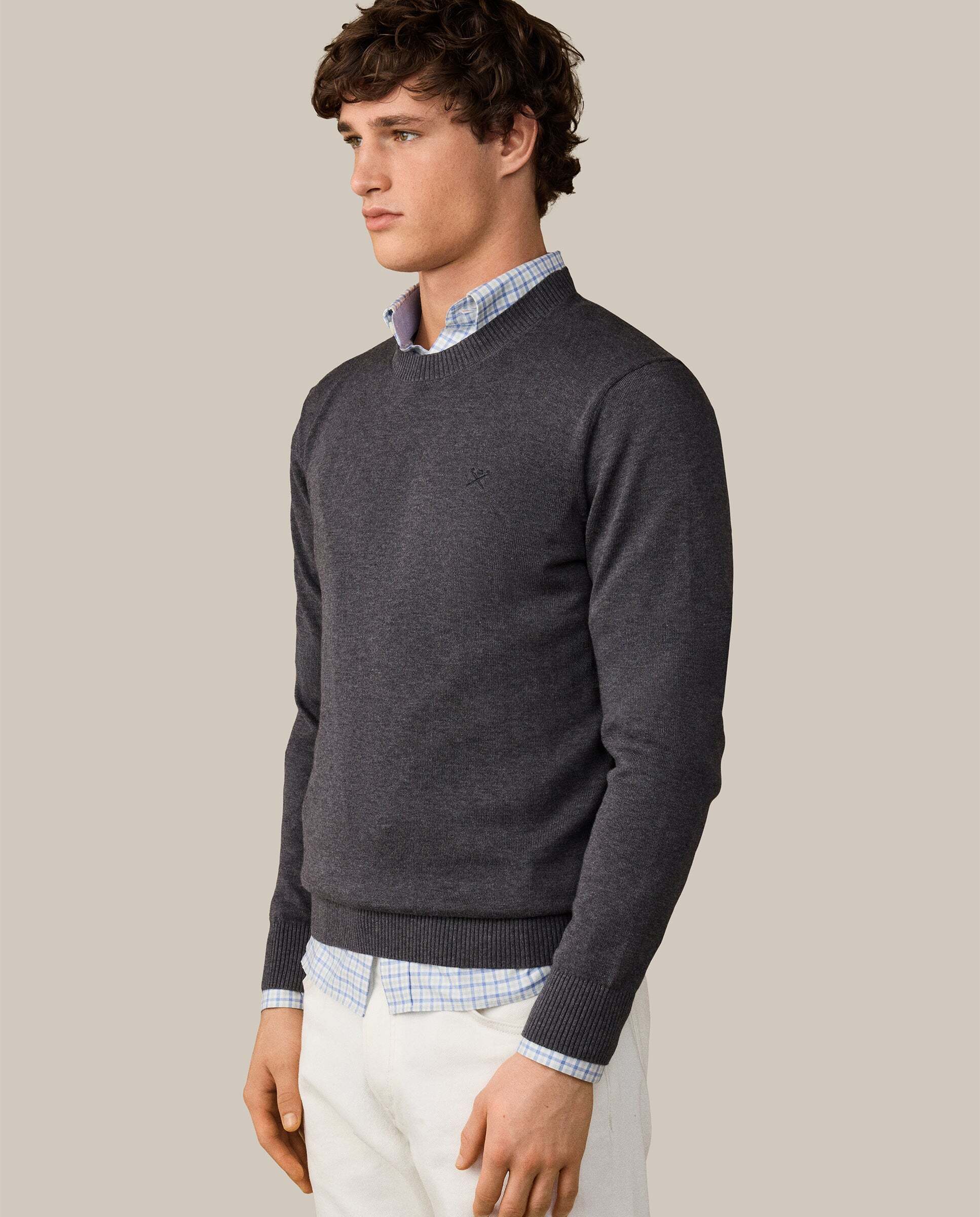 Jersey de hombre con cuello redondo algodón - Hackett - Gris oscuro Gris oscuro-6