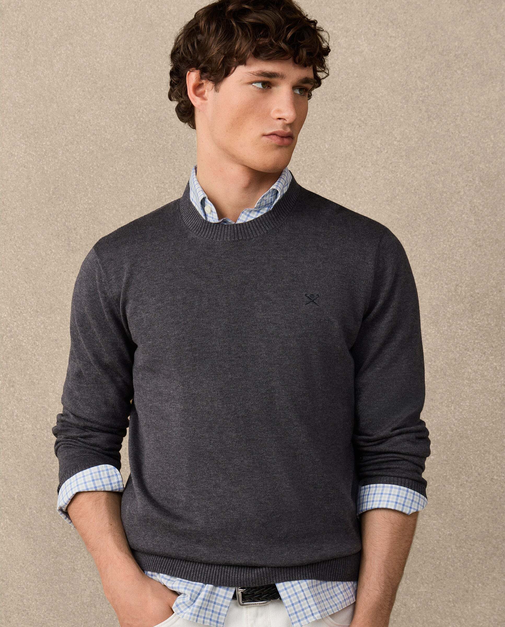 Jersey de hombre con cuello redondo algodón - Hackett - Gris oscuro Gris oscuro-7