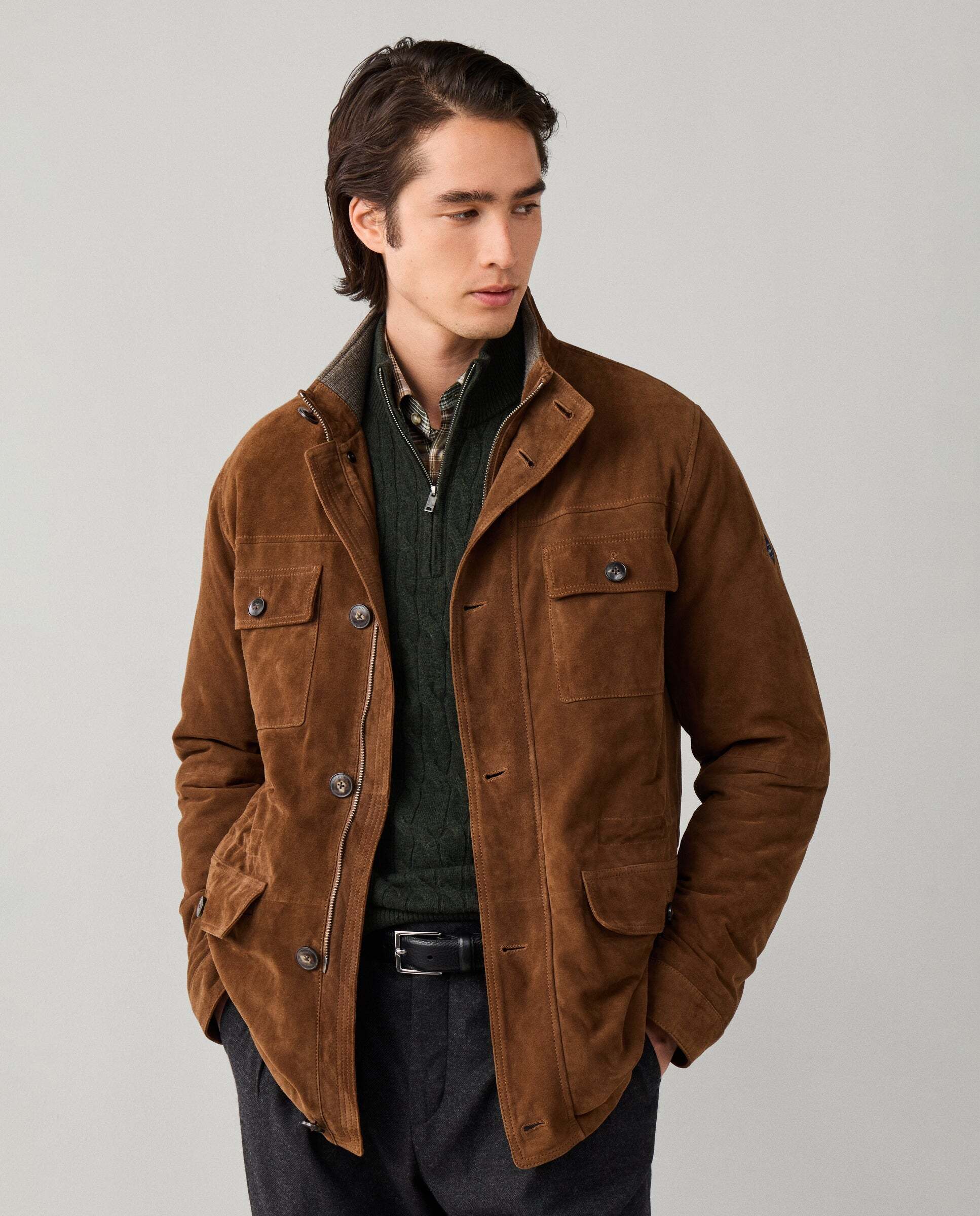 Chaqueta de hombre de ante cuatro bolsillos - Hackett - Marrón Marrón-1