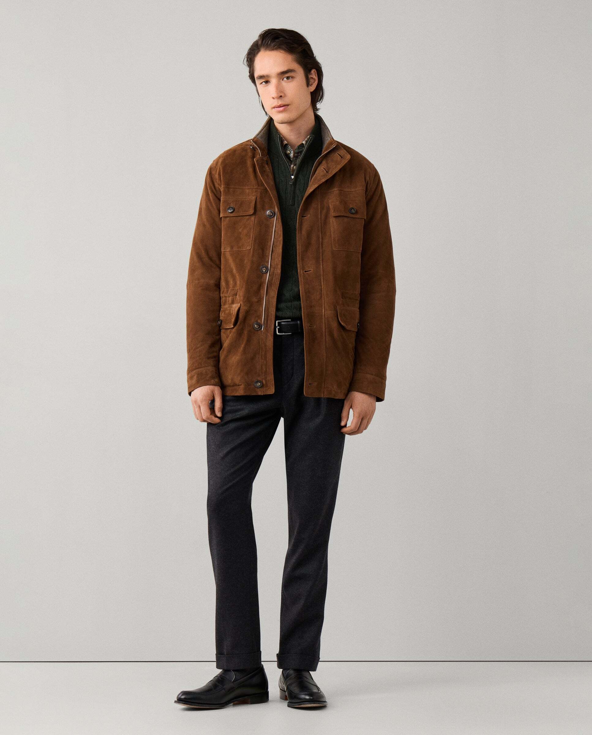 Chaqueta de hombre de ante cuatro bolsillos - Hackett - Marrón Marrón-2