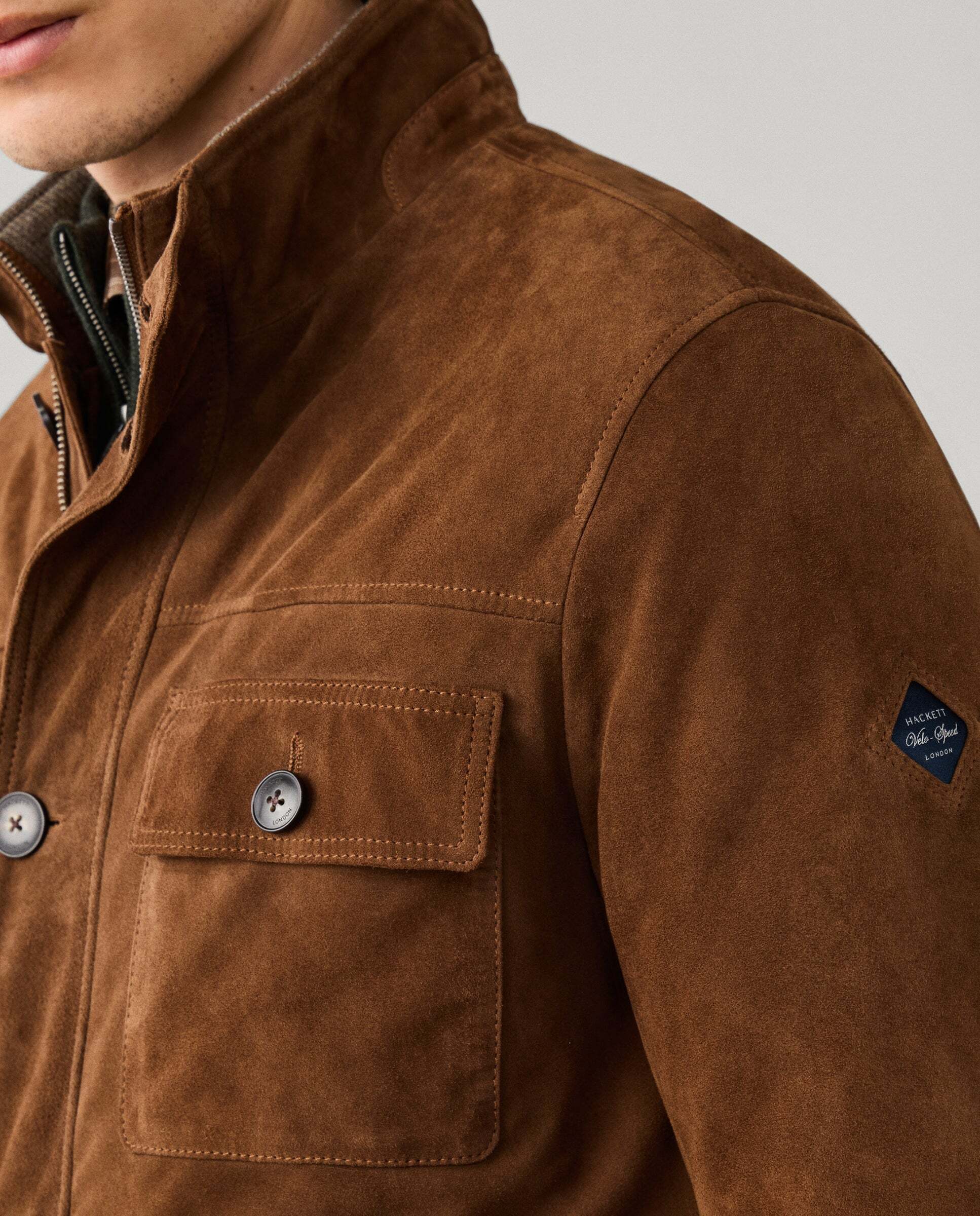 Chaqueta de hombre de ante cuatro bolsillos - Hackett - Marrón Marrón-4