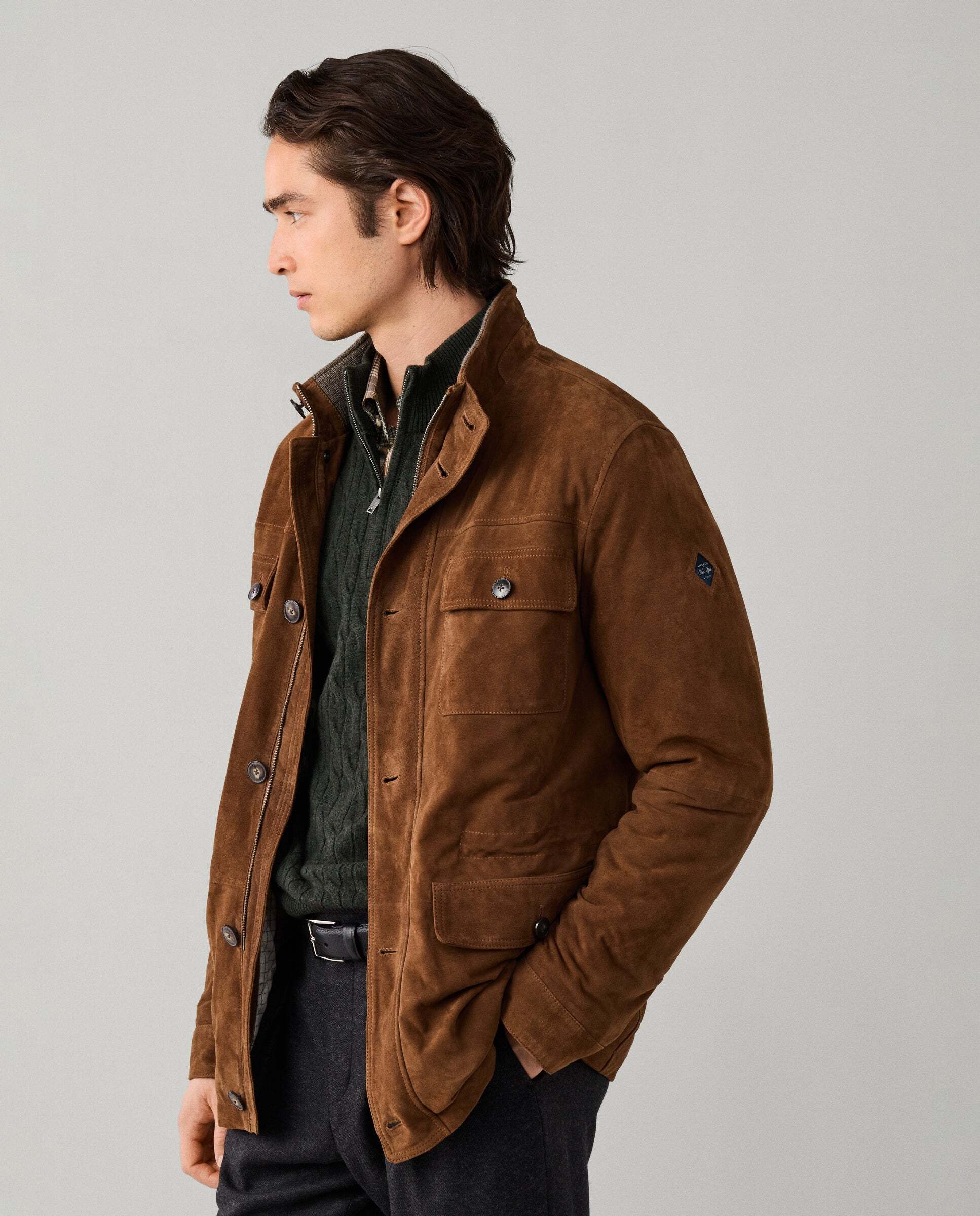 Chaqueta de hombre de ante cuatro bolsillos - Hackett - Marrón Marrón-6