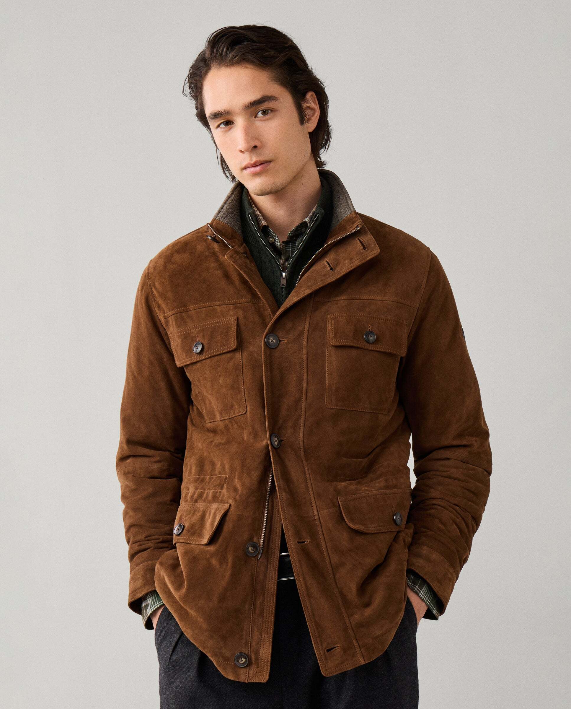 Chaqueta de hombre de ante cuatro bolsillos - Hackett - Marrón Marrón-7