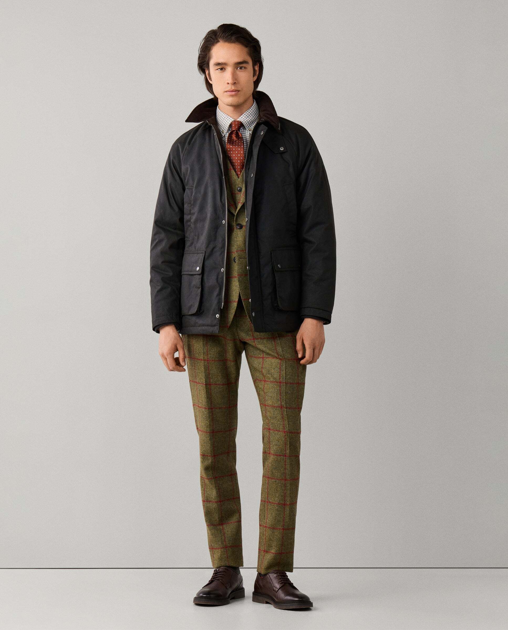 Chaqueta de hombre sahariana de algodón encerado - Hackett - Verde militar Verde militar-2