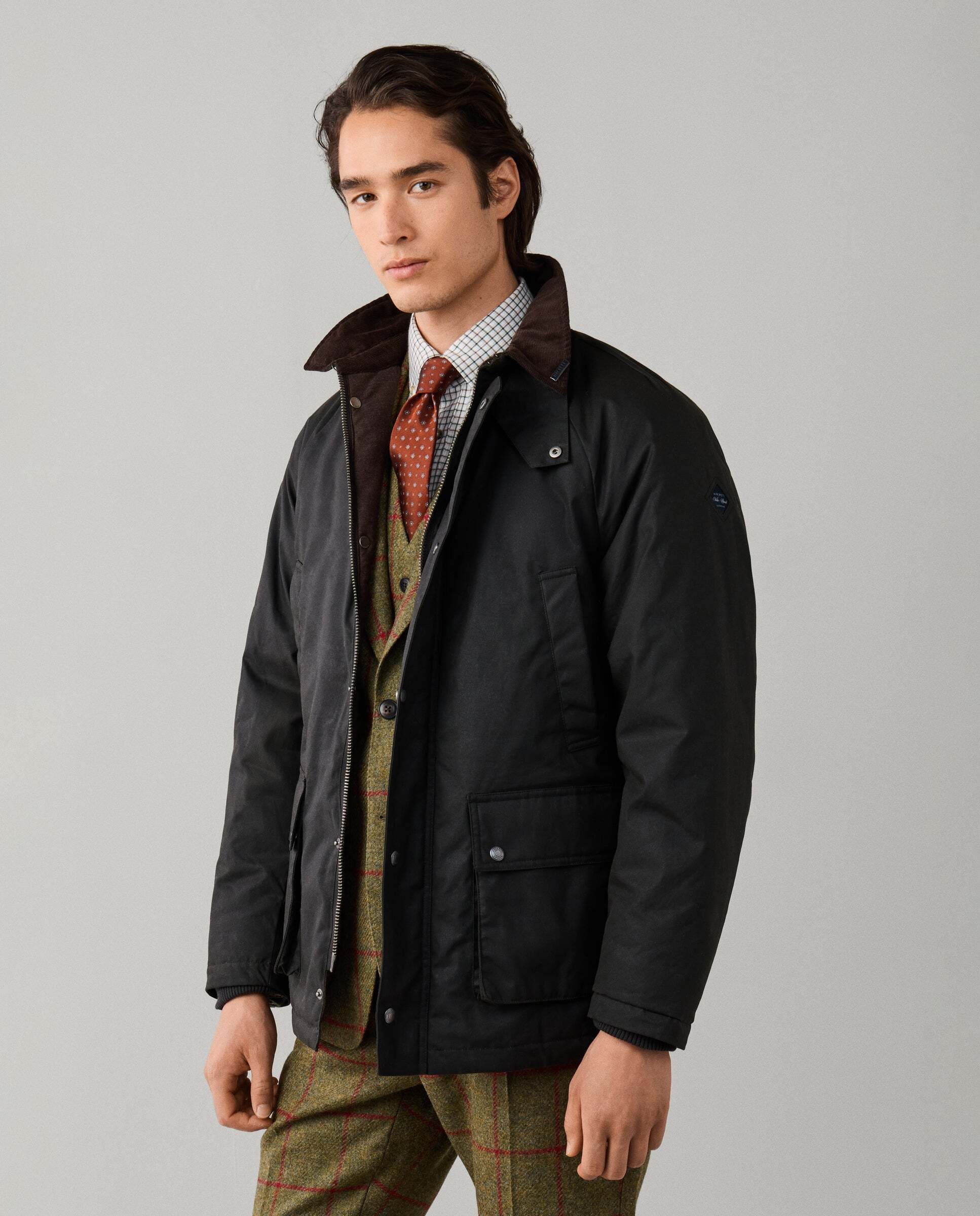 Chaqueta de hombre sahariana de algodón encerado - Hackett - Verde militar Verde militar-5