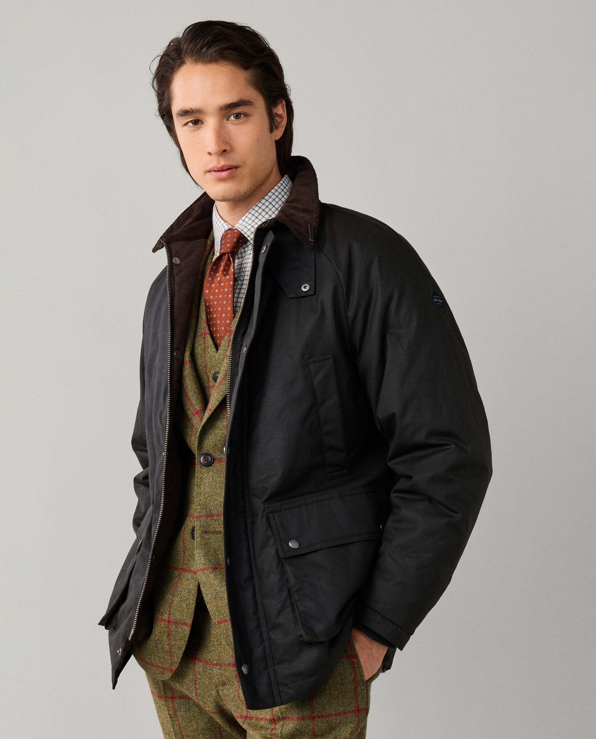 Chaqueta de hombre sahariana de algodón encerado - Hackett - Verde militar Verde militar-6