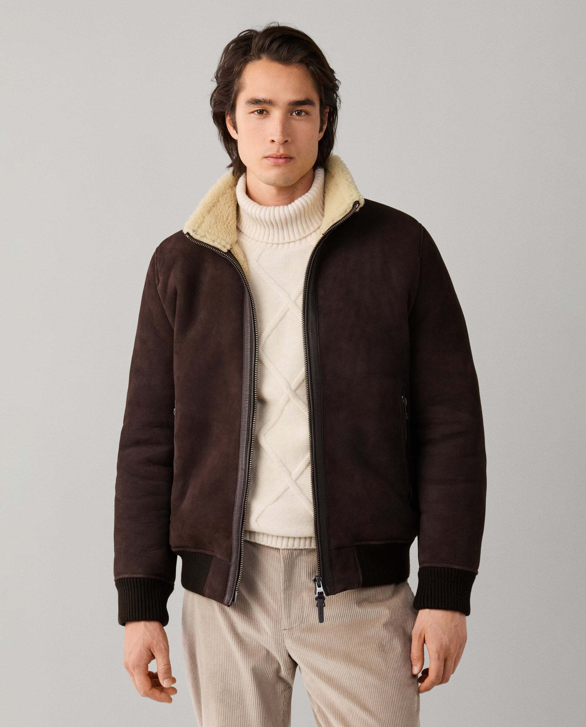 Imagen 1 de Chaqueta de hombre bomber de piel de oveja - Hackett - Marrón Marrón