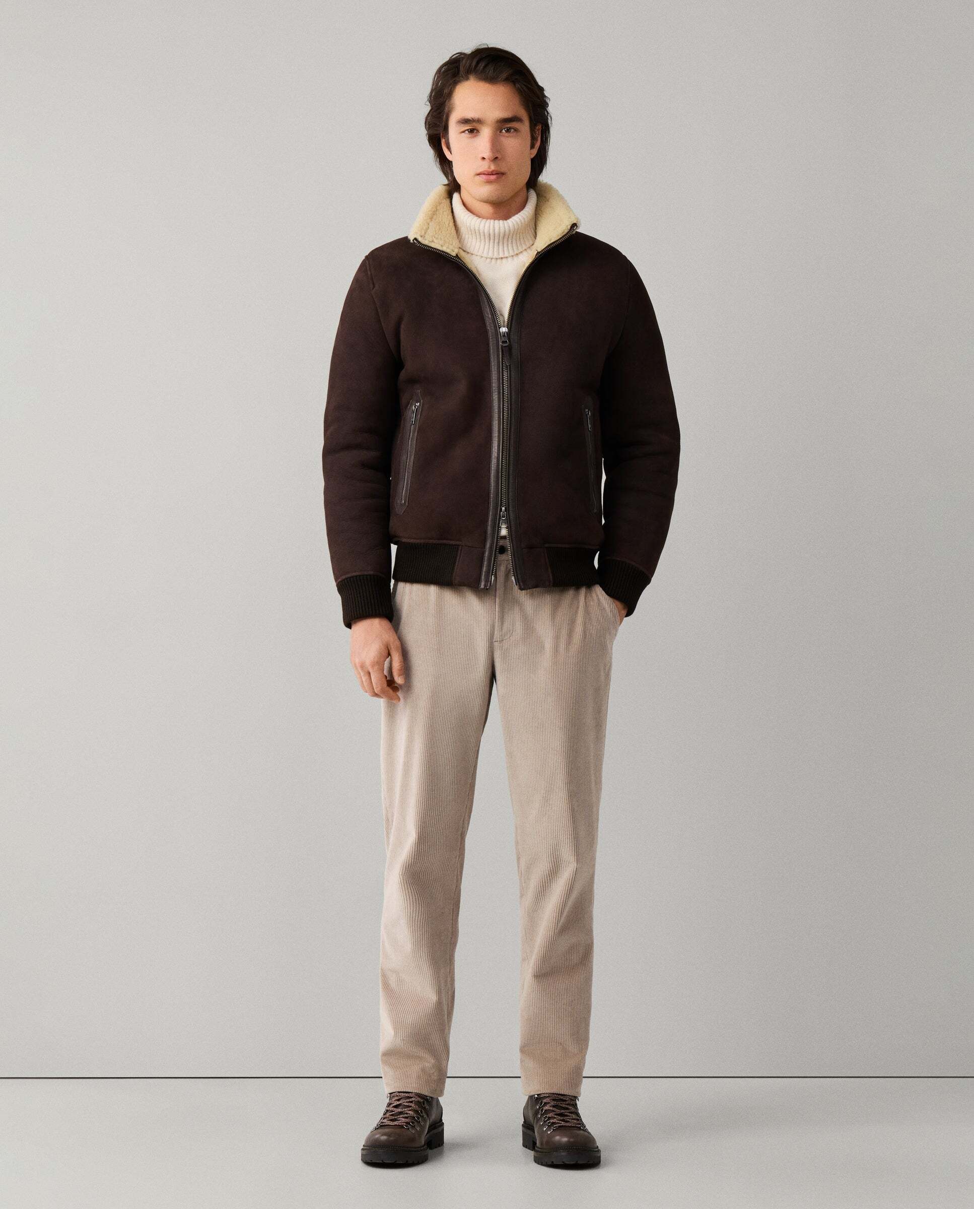 Imagen 2 de Chaqueta de hombre bomber de piel de oveja - Hackett - Marrón Marrón