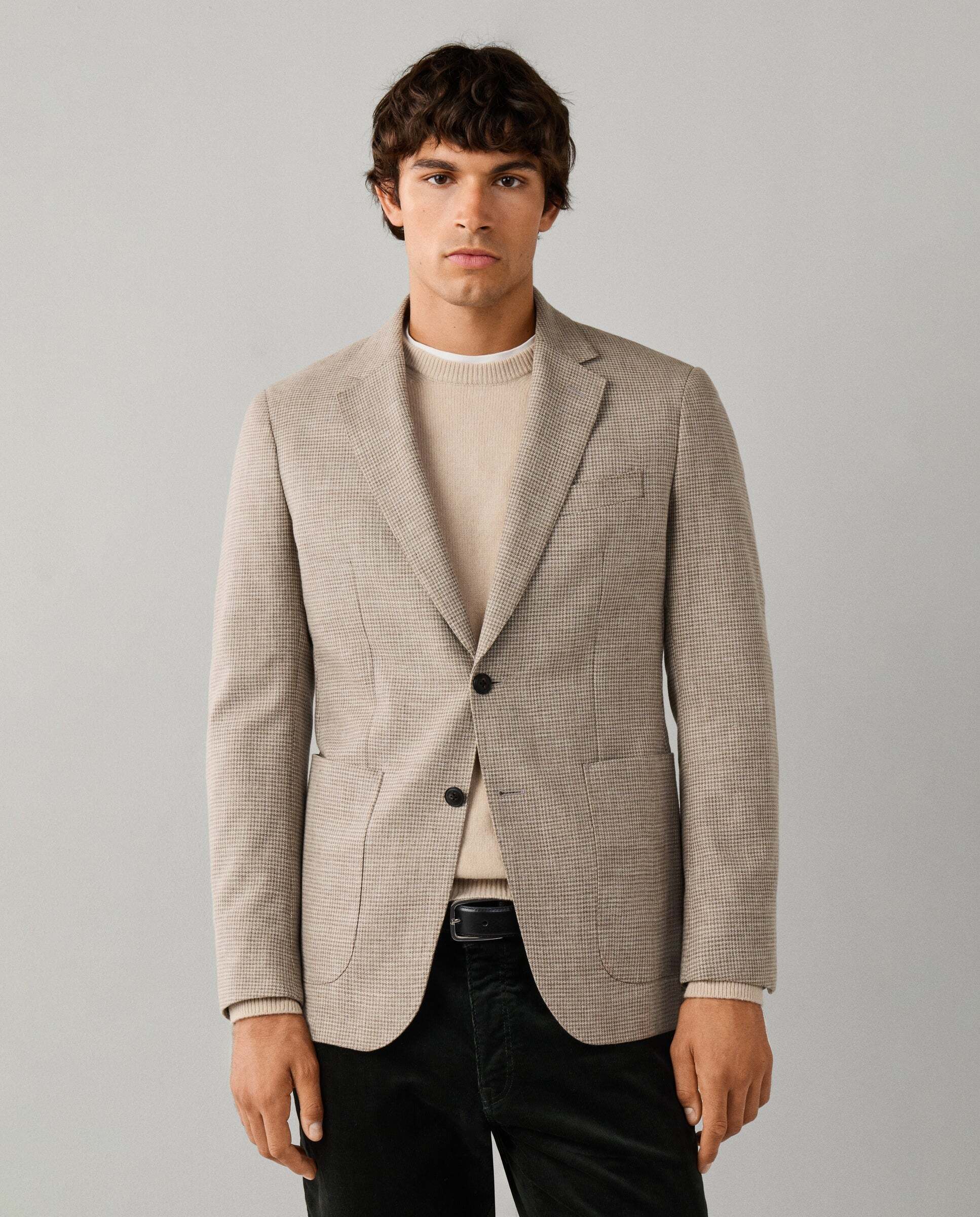 Americana de hombre de mezcla de algodón melange pata de gallo - Hackett - Natural Natural-1