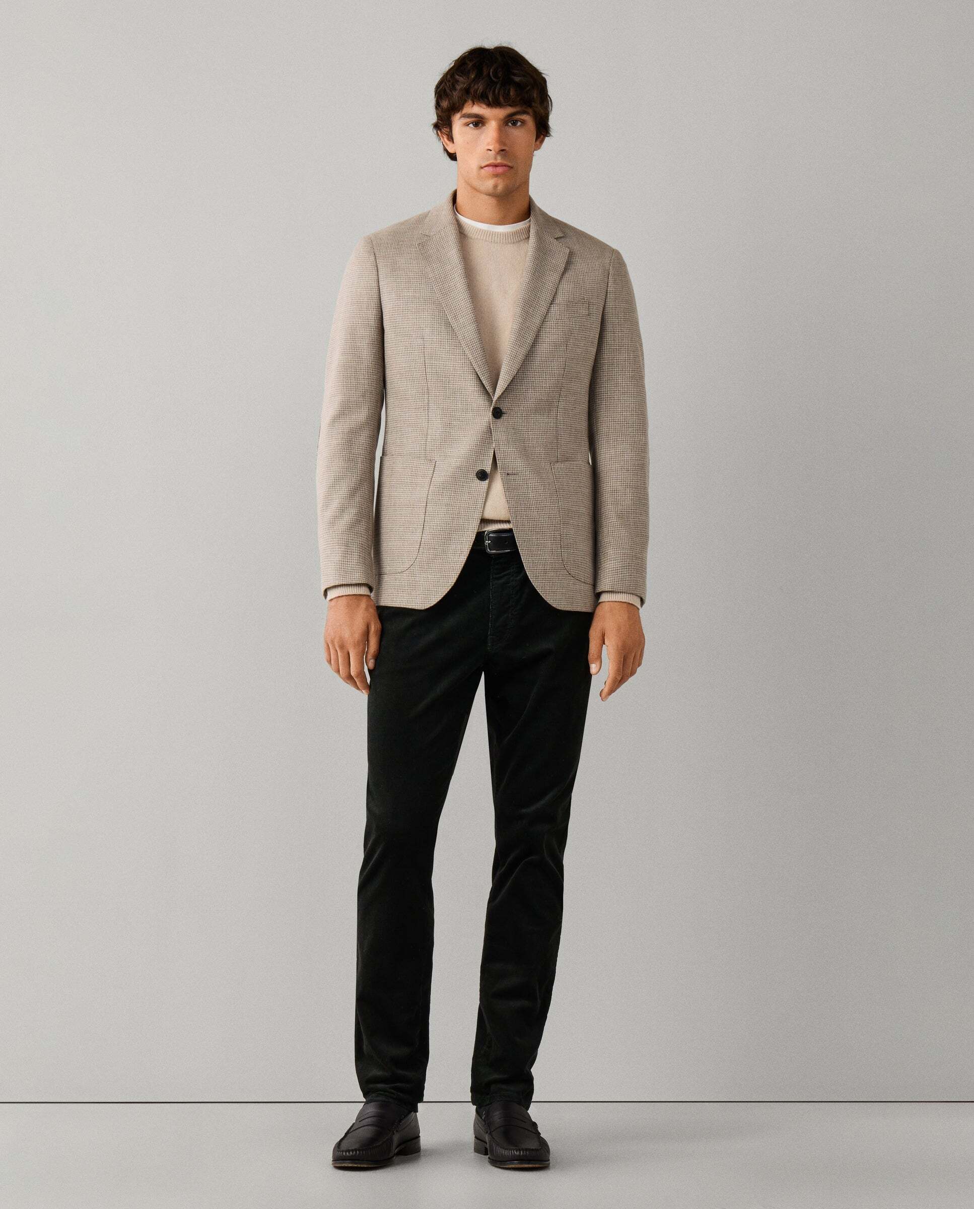 Americana de hombre de mezcla de algodón melange pata de gallo - Hackett - Natural Natural-2