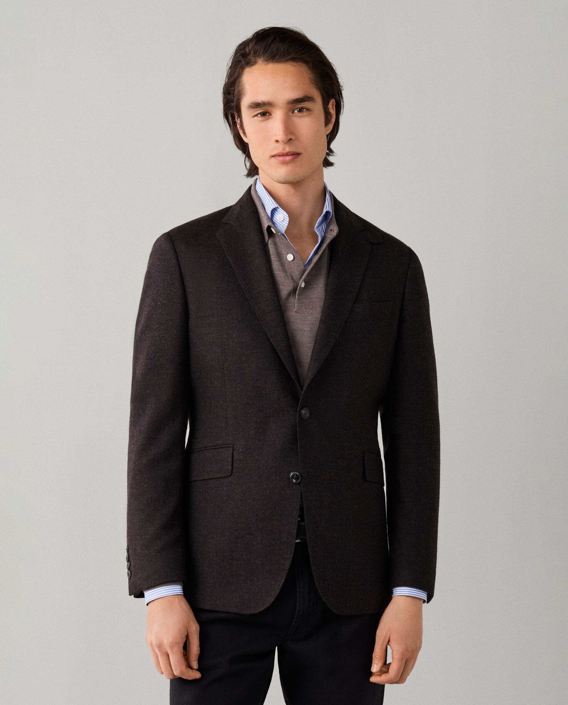 Americana de hombre mezcla de lana en espiga - Hackett - Marrón Marrón-1